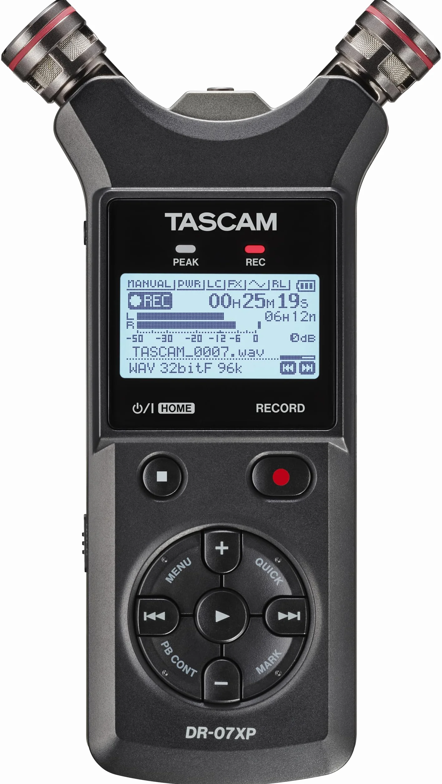 Tascam DR-07XP - Registratore portatile portatile a 2 canali a 32 bit con microfoni regolabili e interfaccia audio USB-C