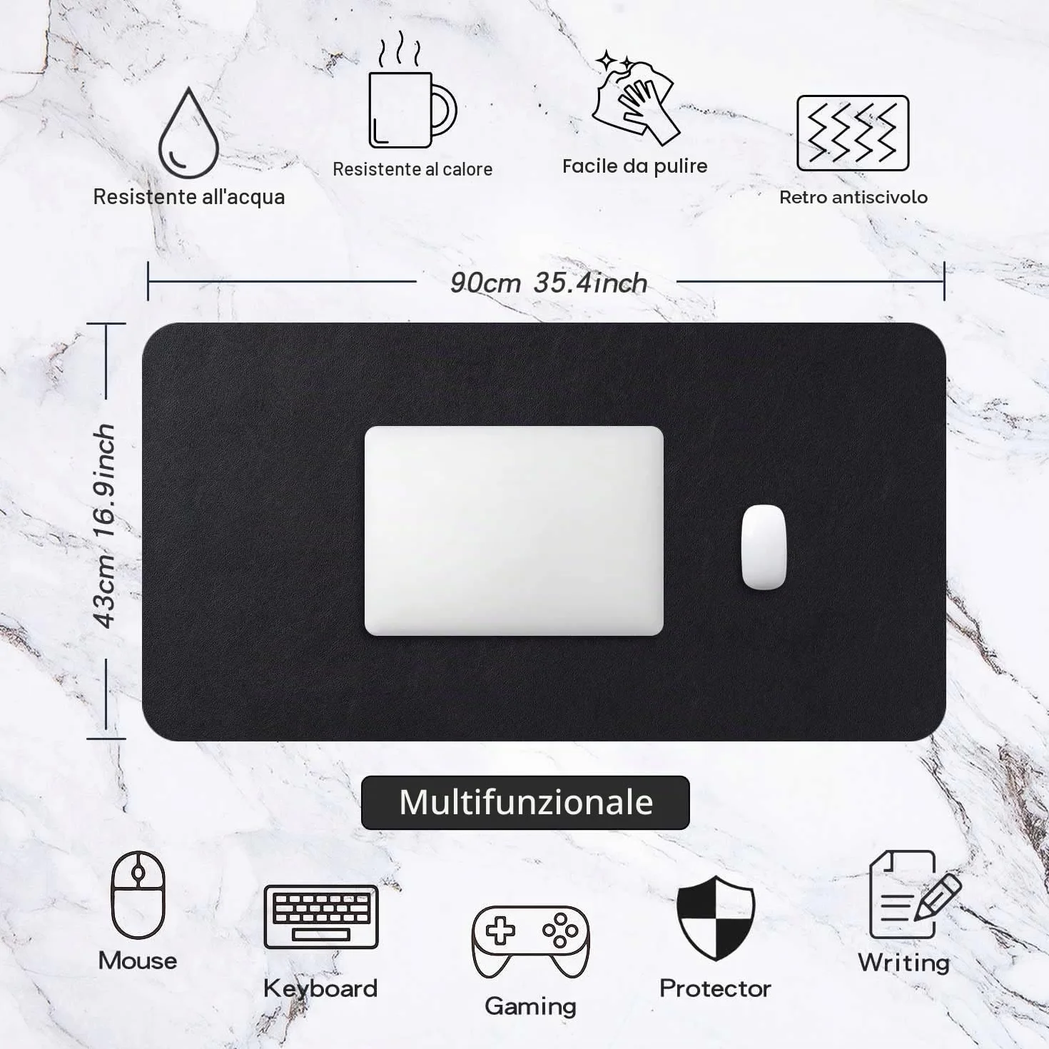 Sottomano da Ufficio Tappetino da Tavolo Pelle PU Impermeabile Antiscivolo 90 x 43 cm