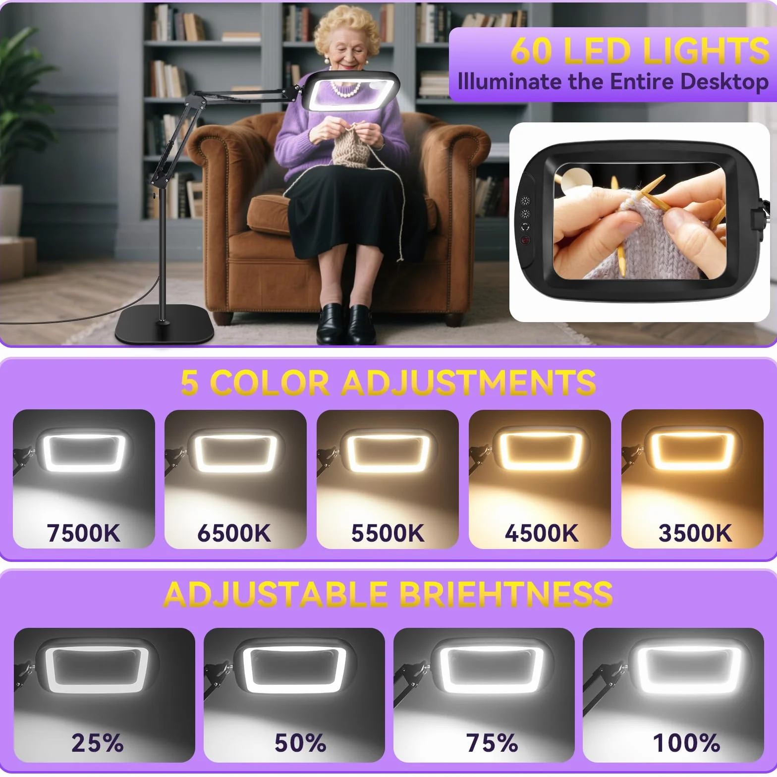 Lente d'Ingrandimento con Luce e Supporto 10X 30X 2 in 1 Lampada da Pavimento 60 LED Regolabile
