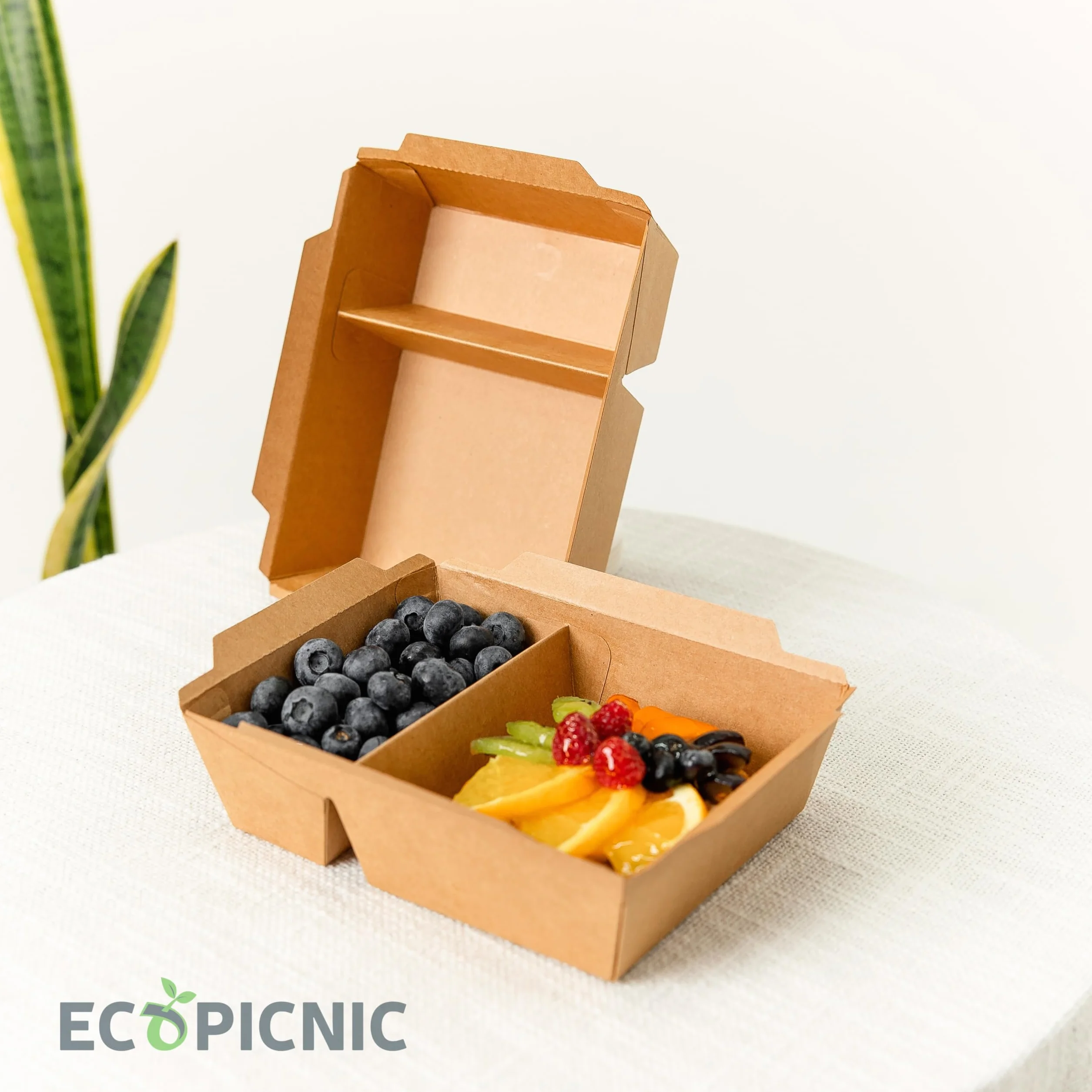 Lanchbox Carta Kraft Coperchio Trasparente 2 Scomparti 1600 ml Confezione 50 Pezzi Scatole Alimenti Asporto