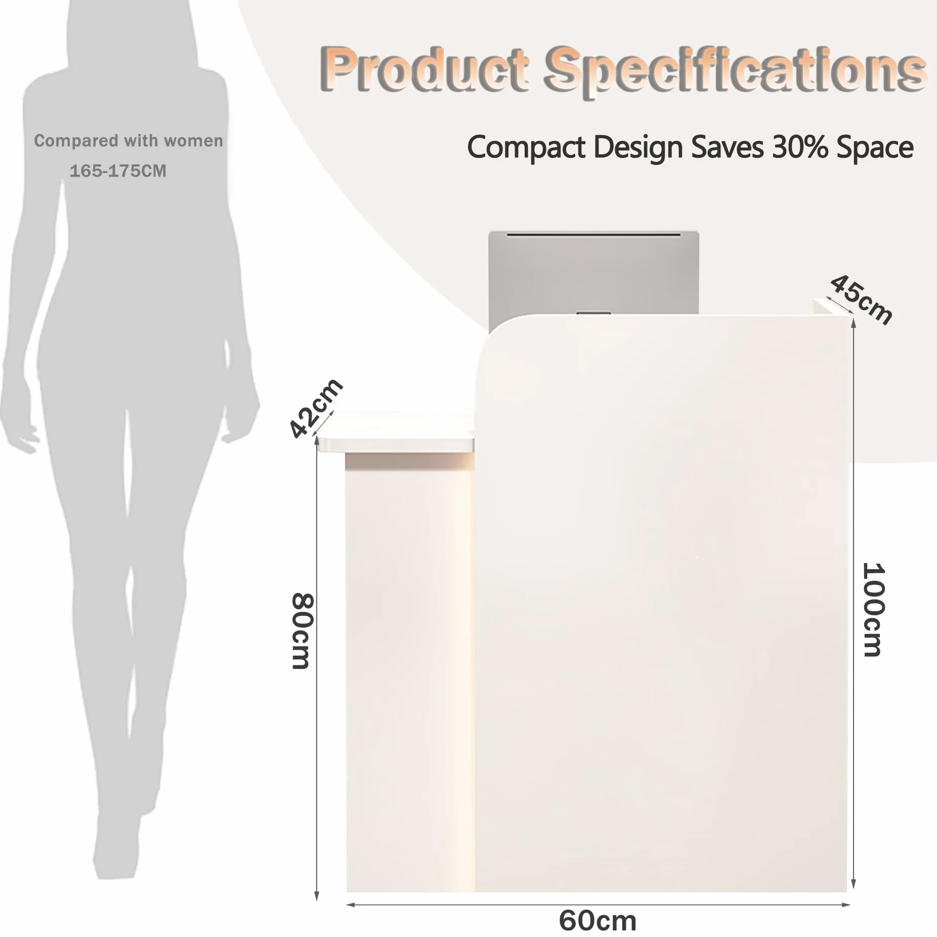 Banco Reception Estetica con Luce e Cassetti, Bancone Cassa Negozio, Bancone Ufficio, Cassette di Ricevimento, per Sale Aziendali, Negozi di Frutta, Reception Alberghiere (White, 60X45X100