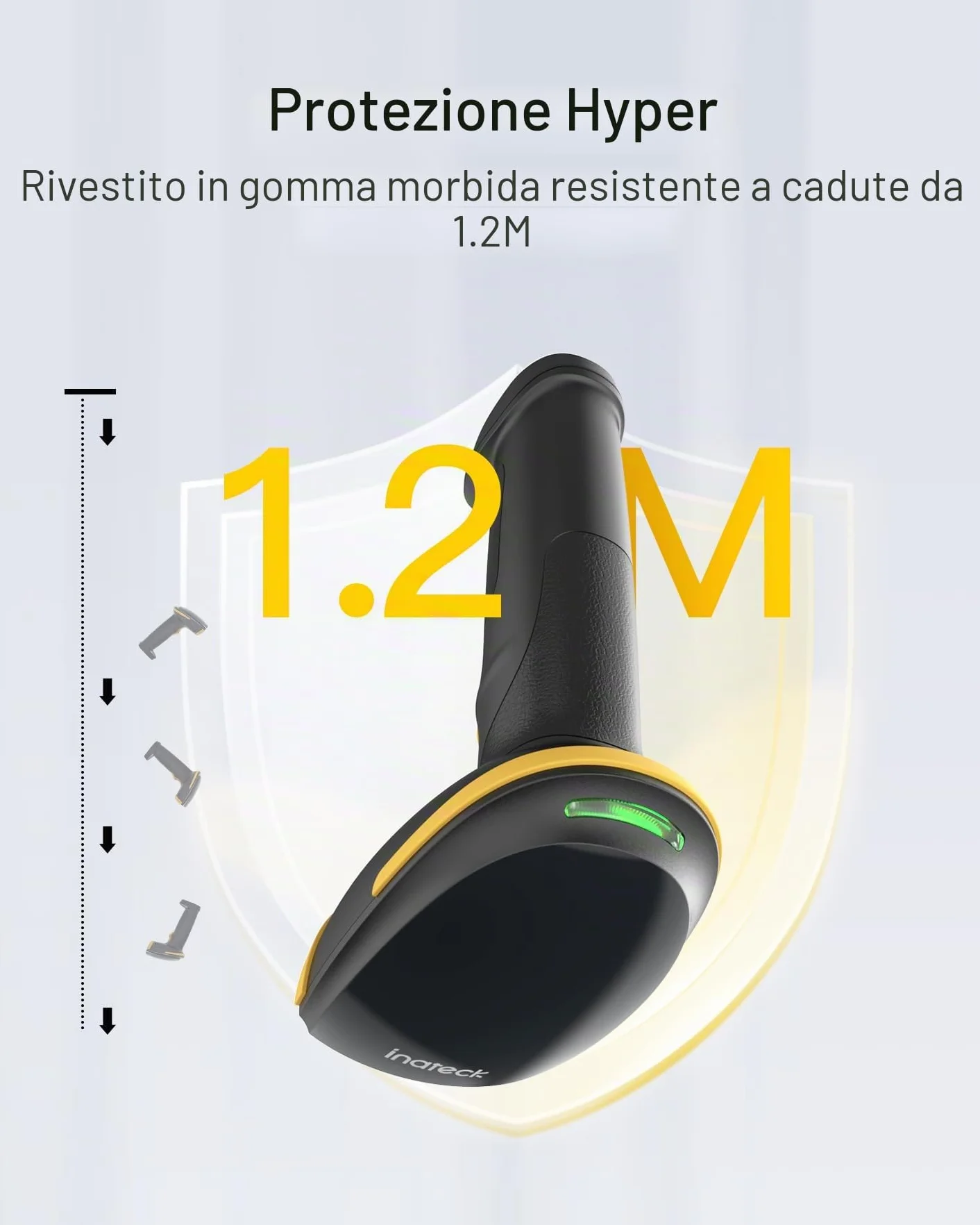Inateck Lettore di Codici a Barre 1D 2D QR, Pistola per Codici a Barre Wireless Plug and Play, 2600mAh Batteria, Barcode Scanner con APP e SDK, Compatibile con PC Computer Android iOS iPhone, BCST-23
