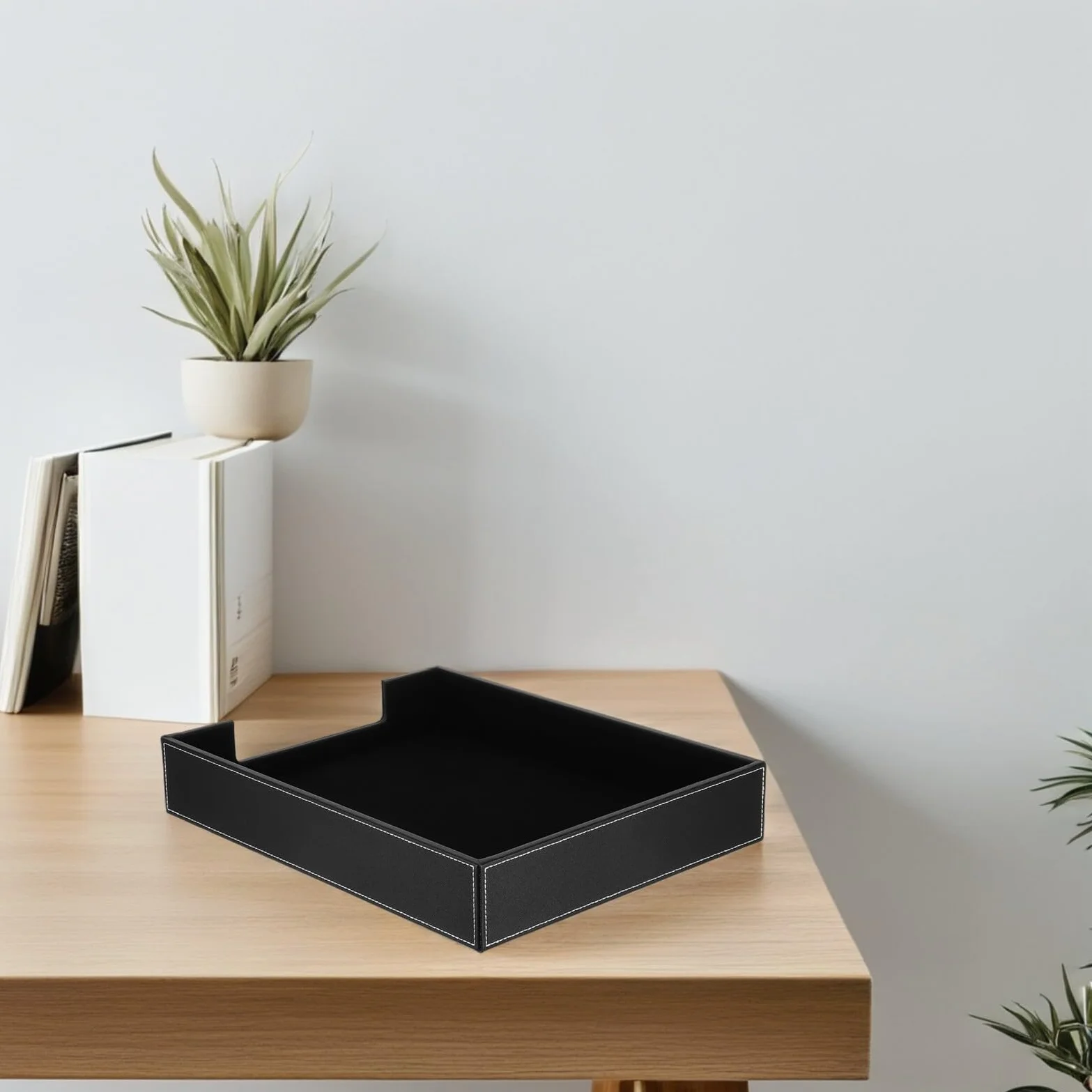 BESTonZON Vassoio Portadocumenti per Scrivania in Pelle Pu Nero, Organizzatore di File per Ufficio Impilabile, Porta Lettere A4 per Desktop, Supporto Cartaceo Resistente e Accesso Rapido