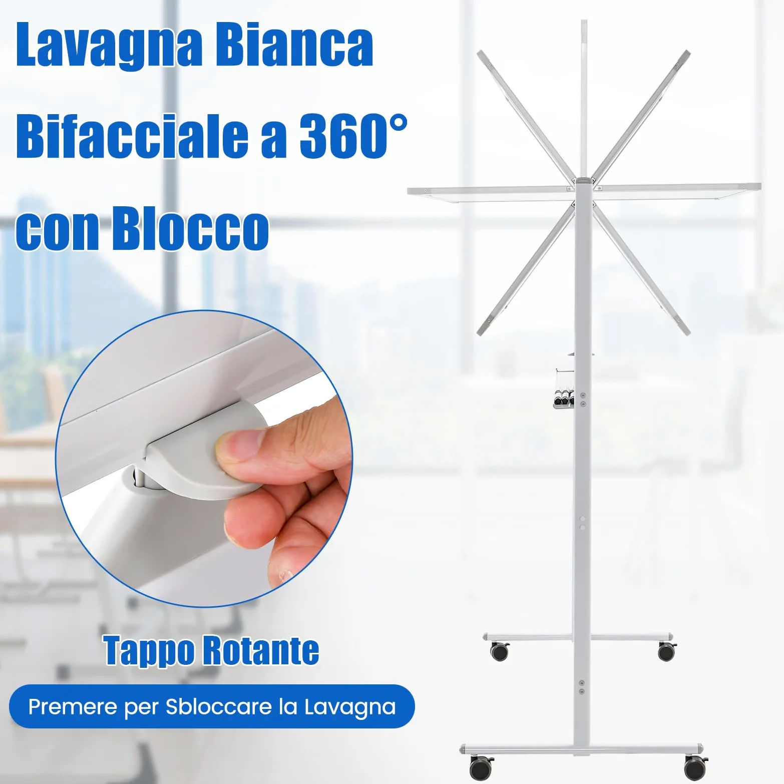 COSTWAY Lavagna Bianca Mobile 120 x 80 cm, Lavagna a Doppia Faccia Magnetica Cancellabile a Secco con Cavalletto e Ruote, Altezza Regolabile 2 Livelli, Accessori Completi (Bianco)