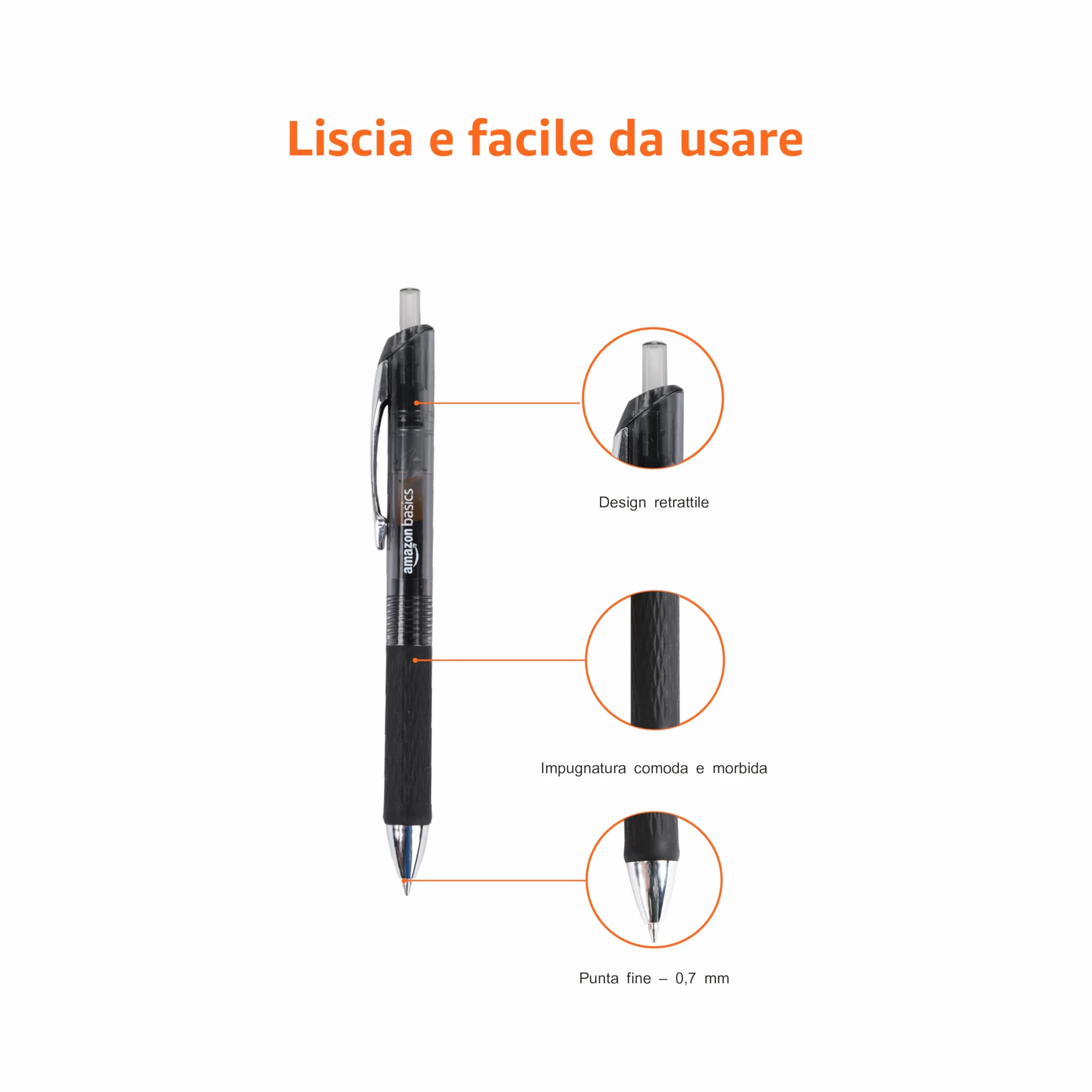Amazon Basics Gel Pens Fine Point 0.7mm Black Retractable 12 Pack