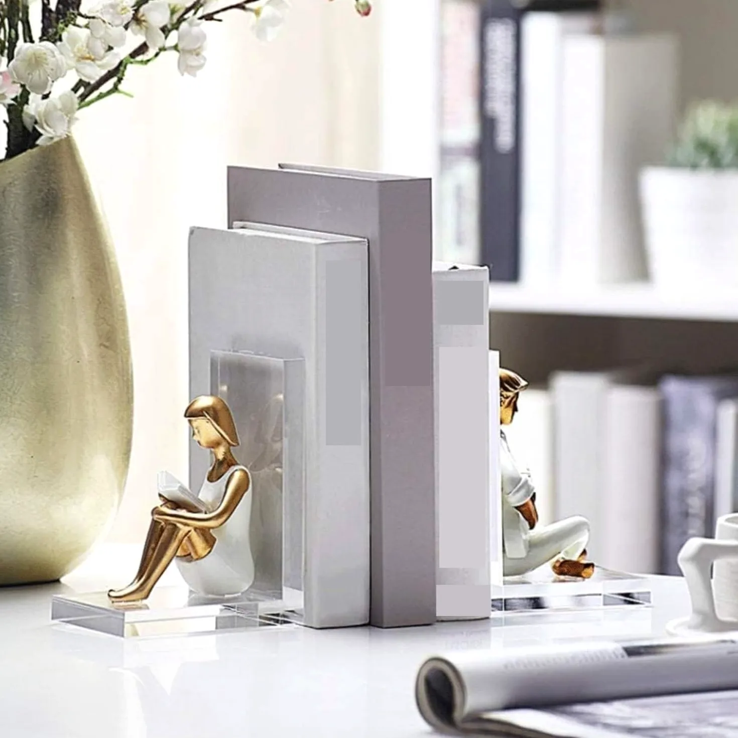 Reggi Libri, Fermalibri 1 paio di fermalibri in resina, in acrilico, trasparenti e resistenti, decorativi per ufficio, film Ufficio Casa Scrivania
