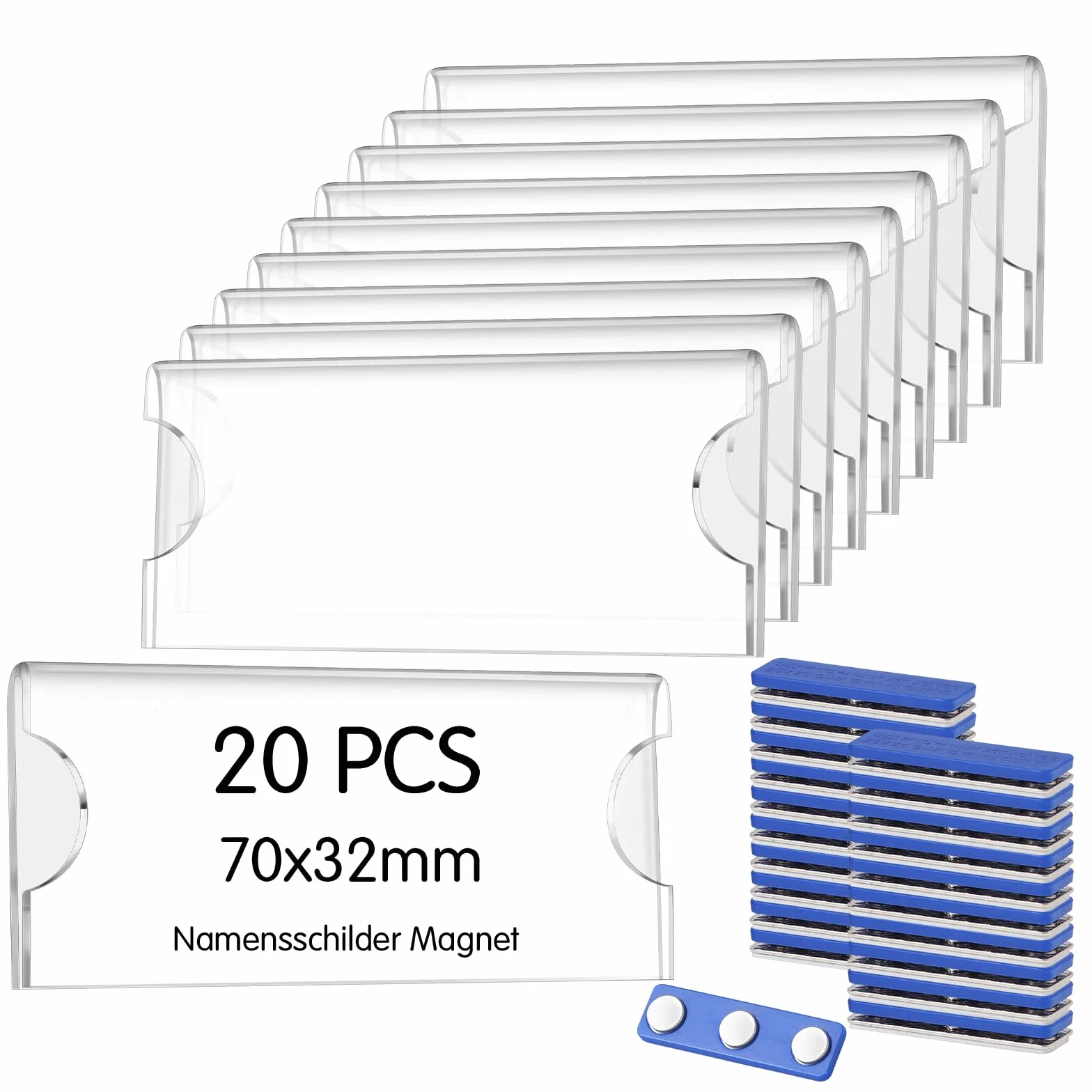 Yoosso 20 pezzi targhette magnetiche per nome 75 x 30 mm trasparente acrilico magneti al neodimio