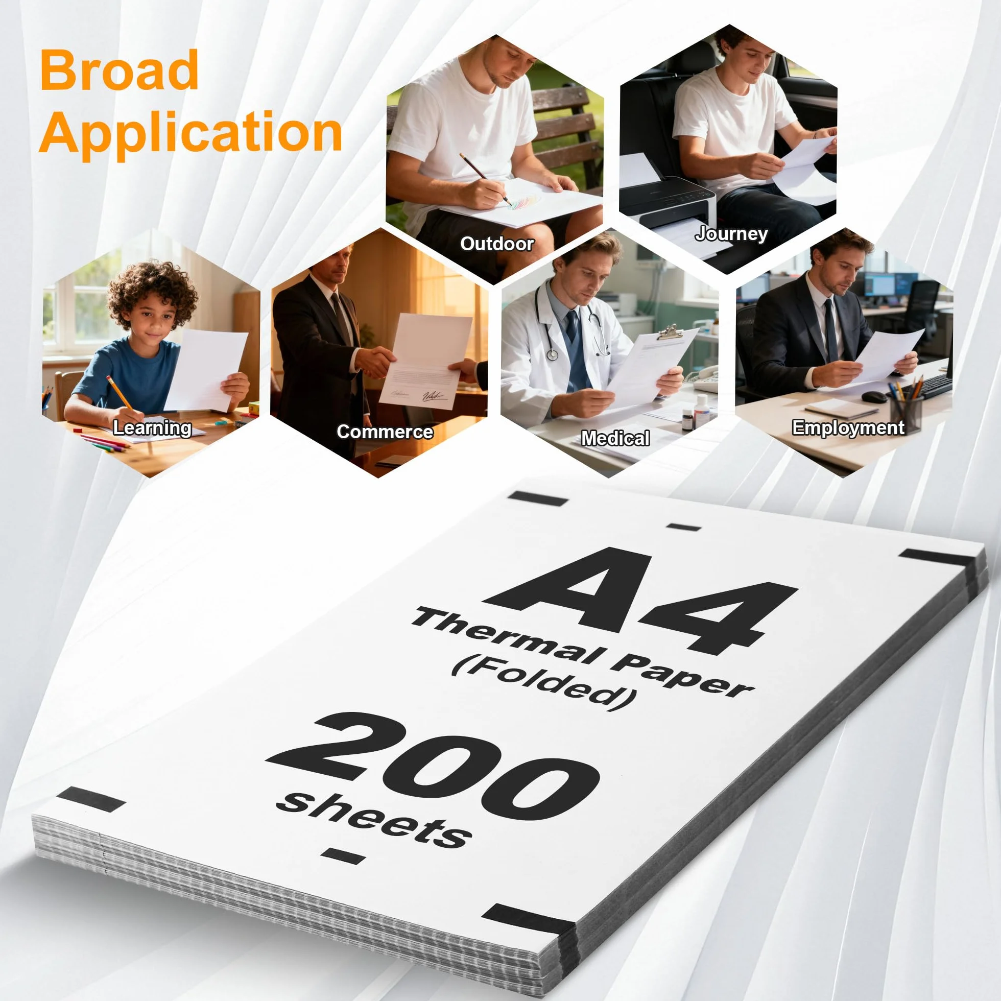 Carta termica A4 210x297 mm pieghevole per stampanti termiche 200 fogli