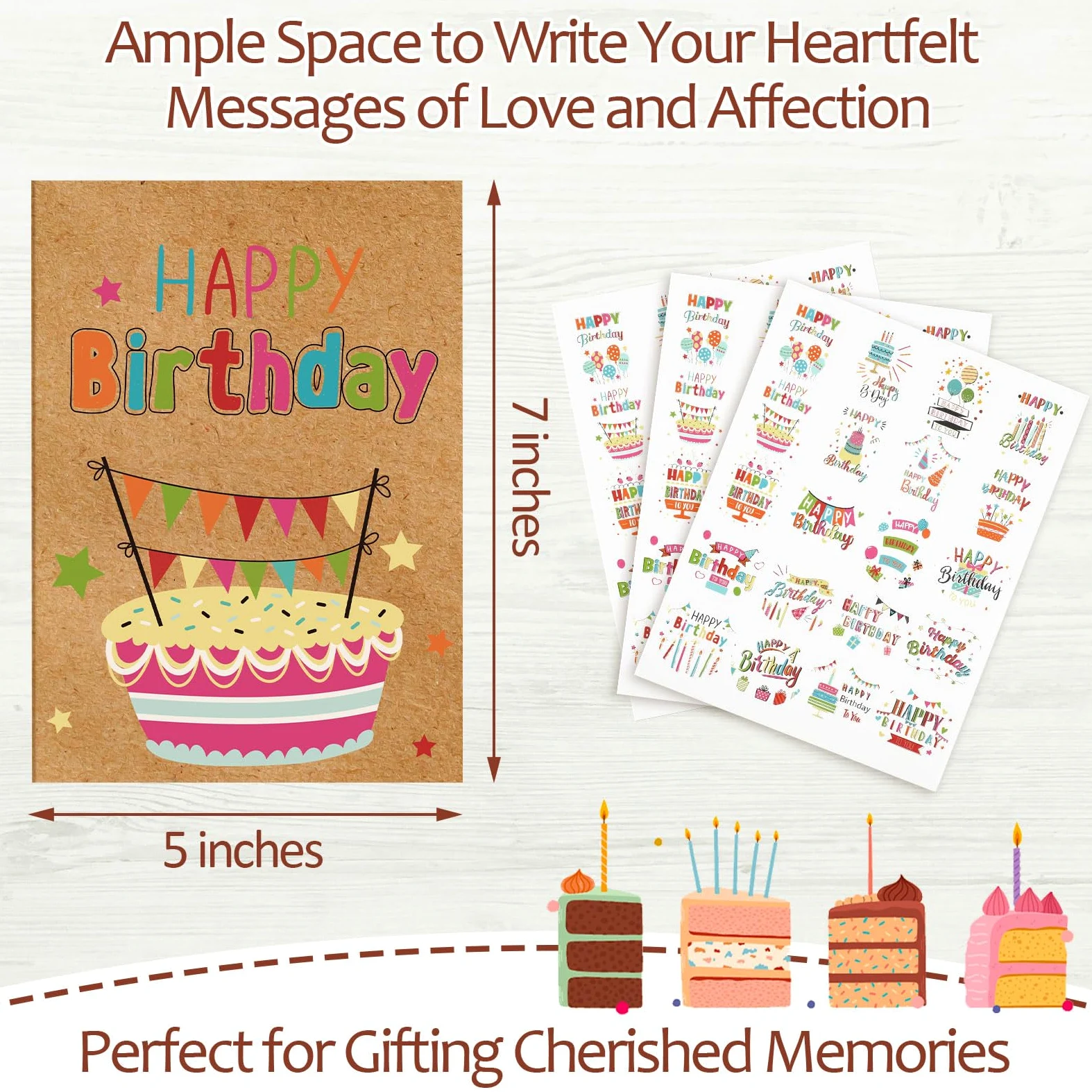 Set di 200 biglietti di auguri di compleanno assortiti, con busta e adesivo, grandi biglietti di auguri di compleanno, 12,7 x 17,8 cm, vuoti, adatti per donne, uomini, bambini, 20 stili (stile
