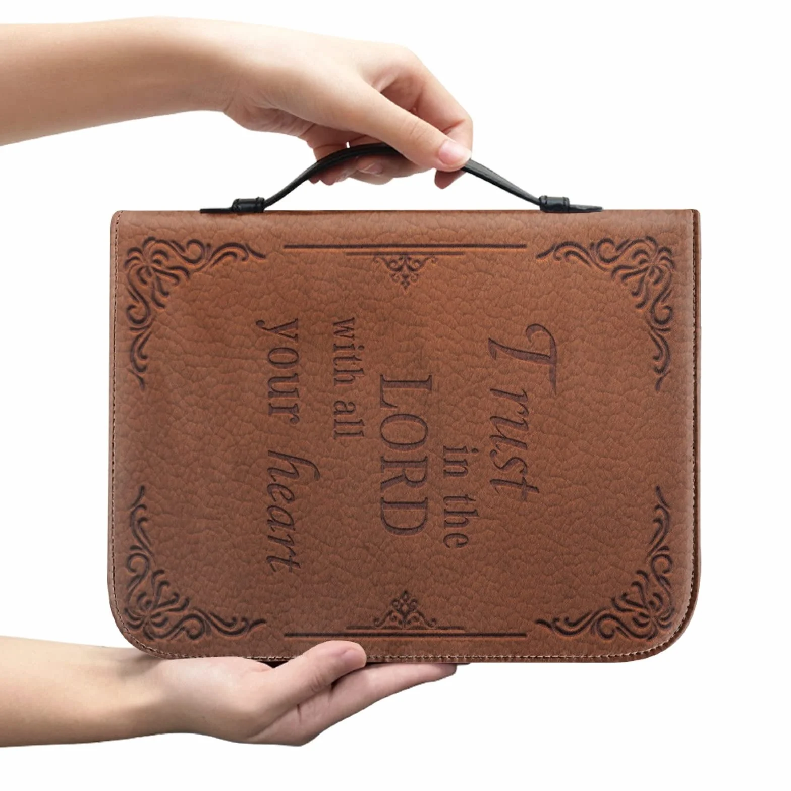 Custodia Bibbia in Pelle Personalizzata con Cerniera Grande Borsa Biblica Donna