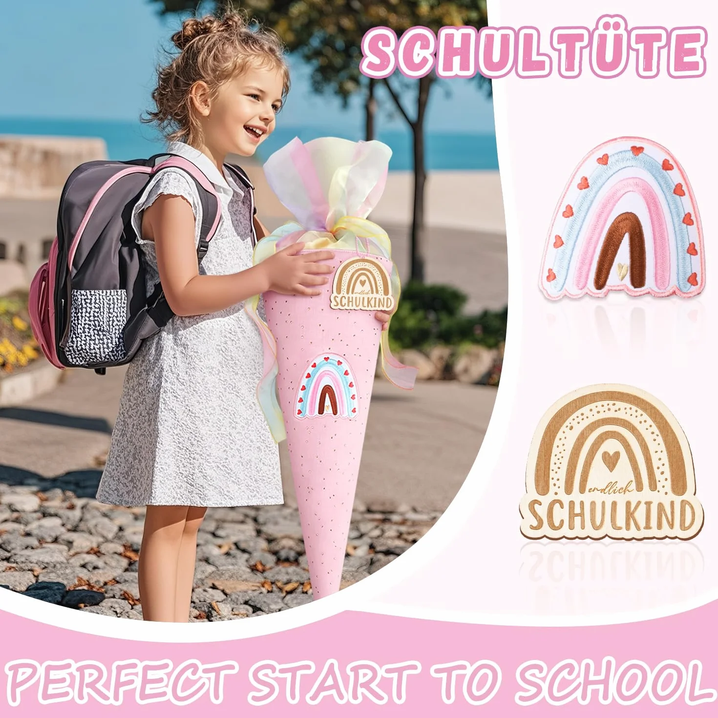 Inizio della scuola, grande sacchetto di zucchero, rosa