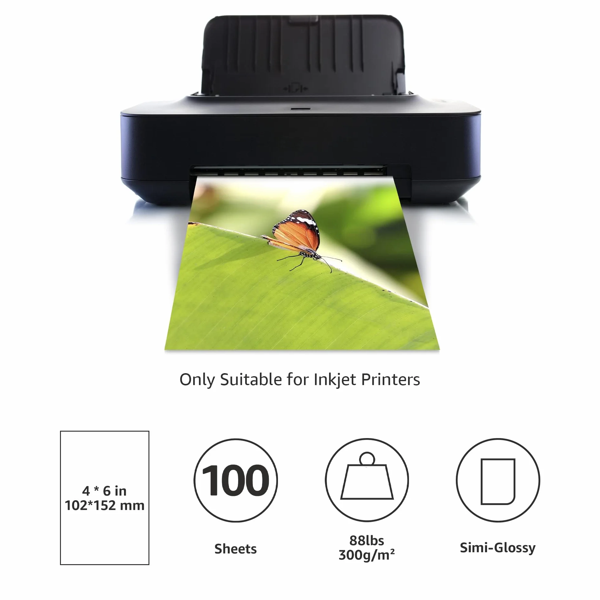Amazon Basics Carta fotografica semi-lucida 10.2 x 15.2 cm 300 g/m² 100 sztuk