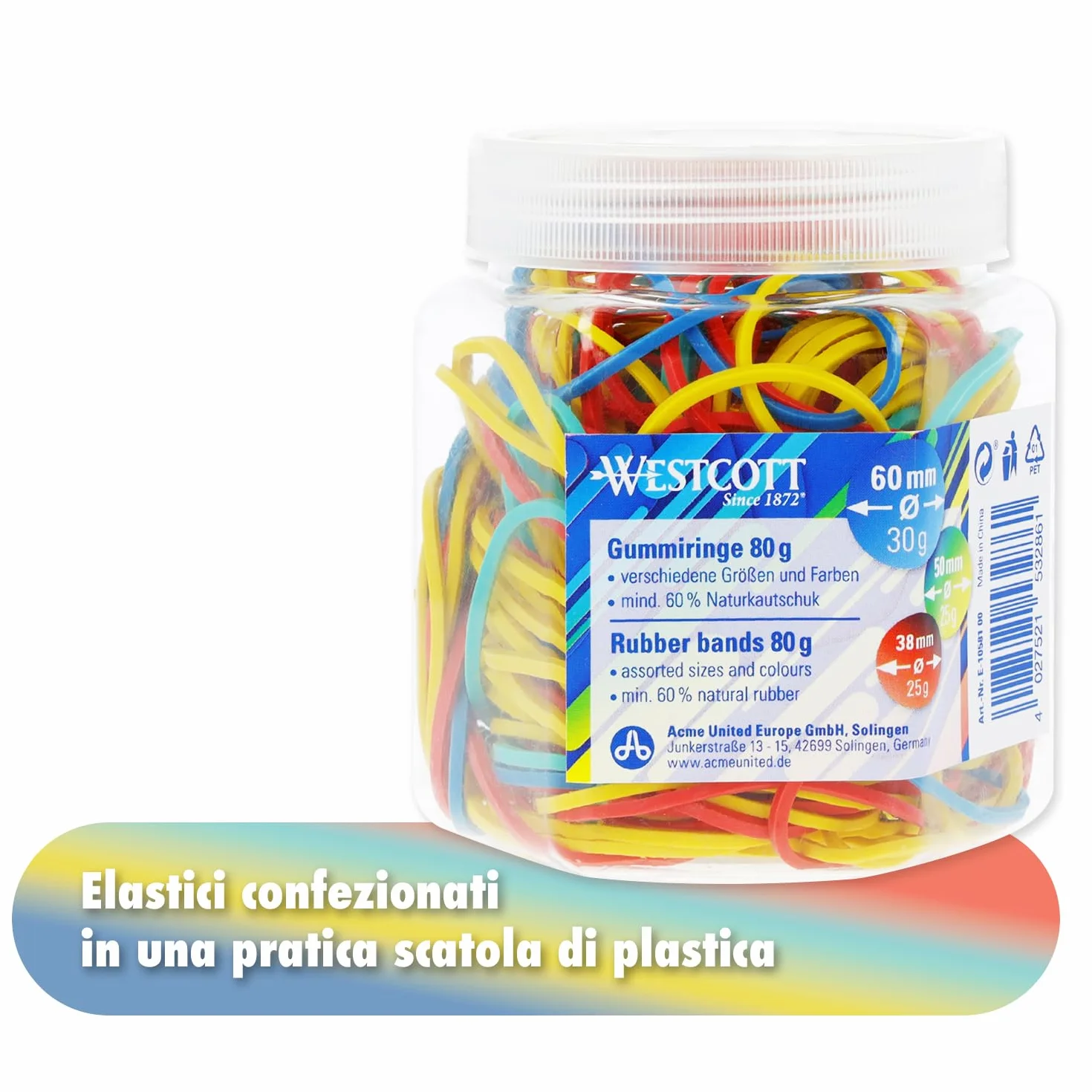 Westcott Elastici 80 g, 170 elastici colorati, Ø 60-38 mm, E-10581 00