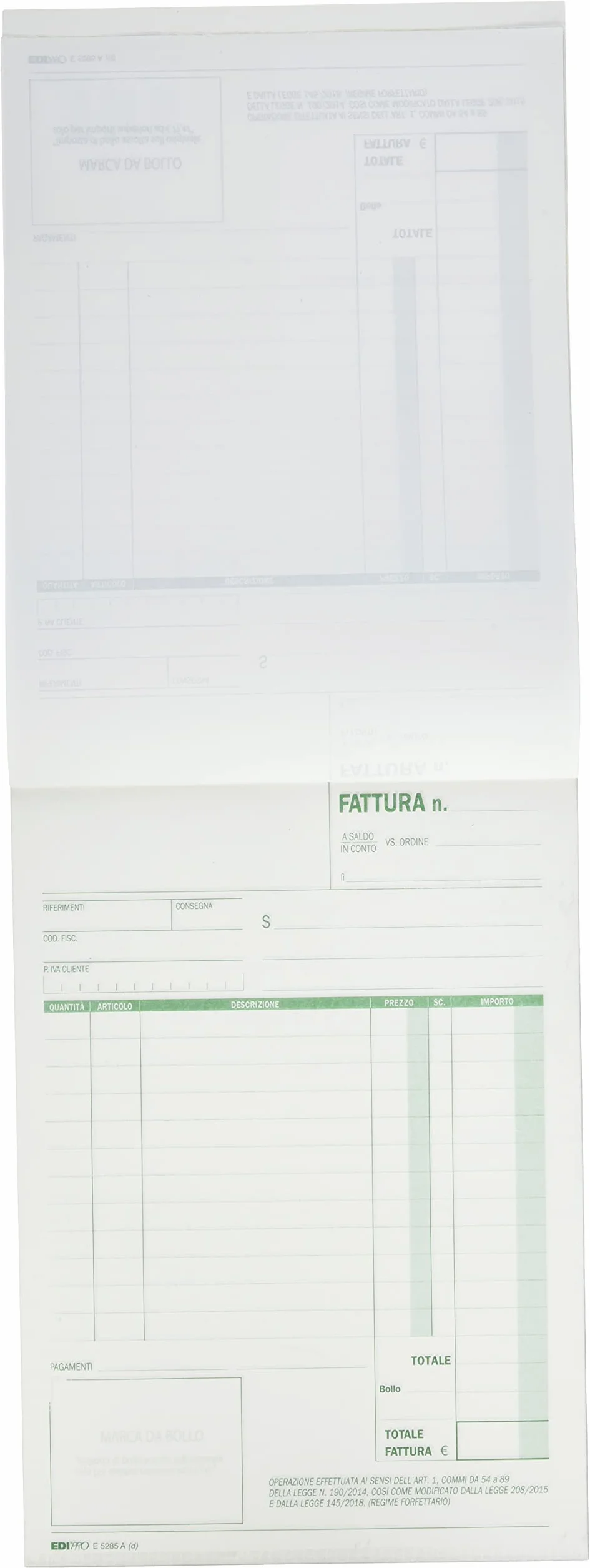 Blocco fattura regime di vantaggio e forfettari 50x2 autoricalcante 22x14,8
