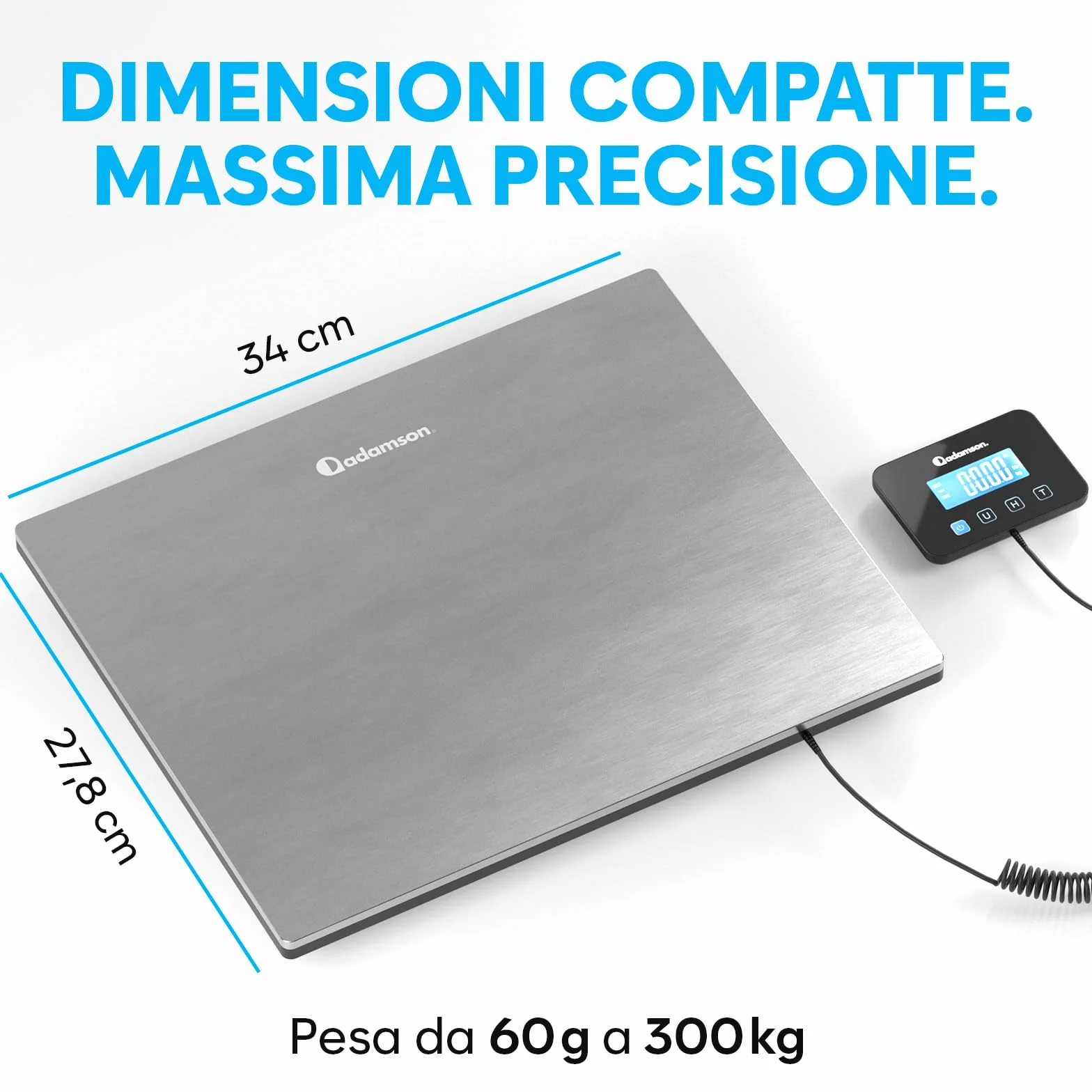 Bilancia Professionale 300 kg Alta Precisione con Funzione Hold/Tara Argento