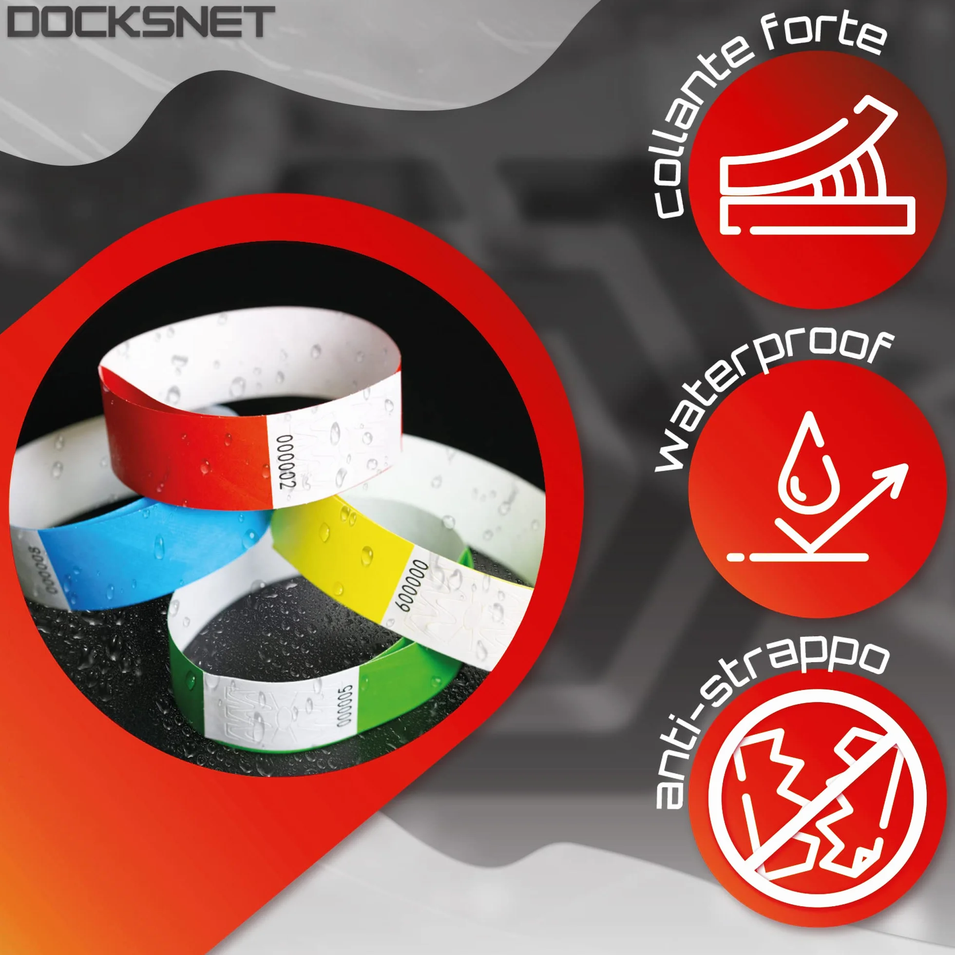 Braccialetti Carta Eventi Numerati 100 Pezzi Rosso - Impermeabili Identificativi per Discoteche Festival Piscine