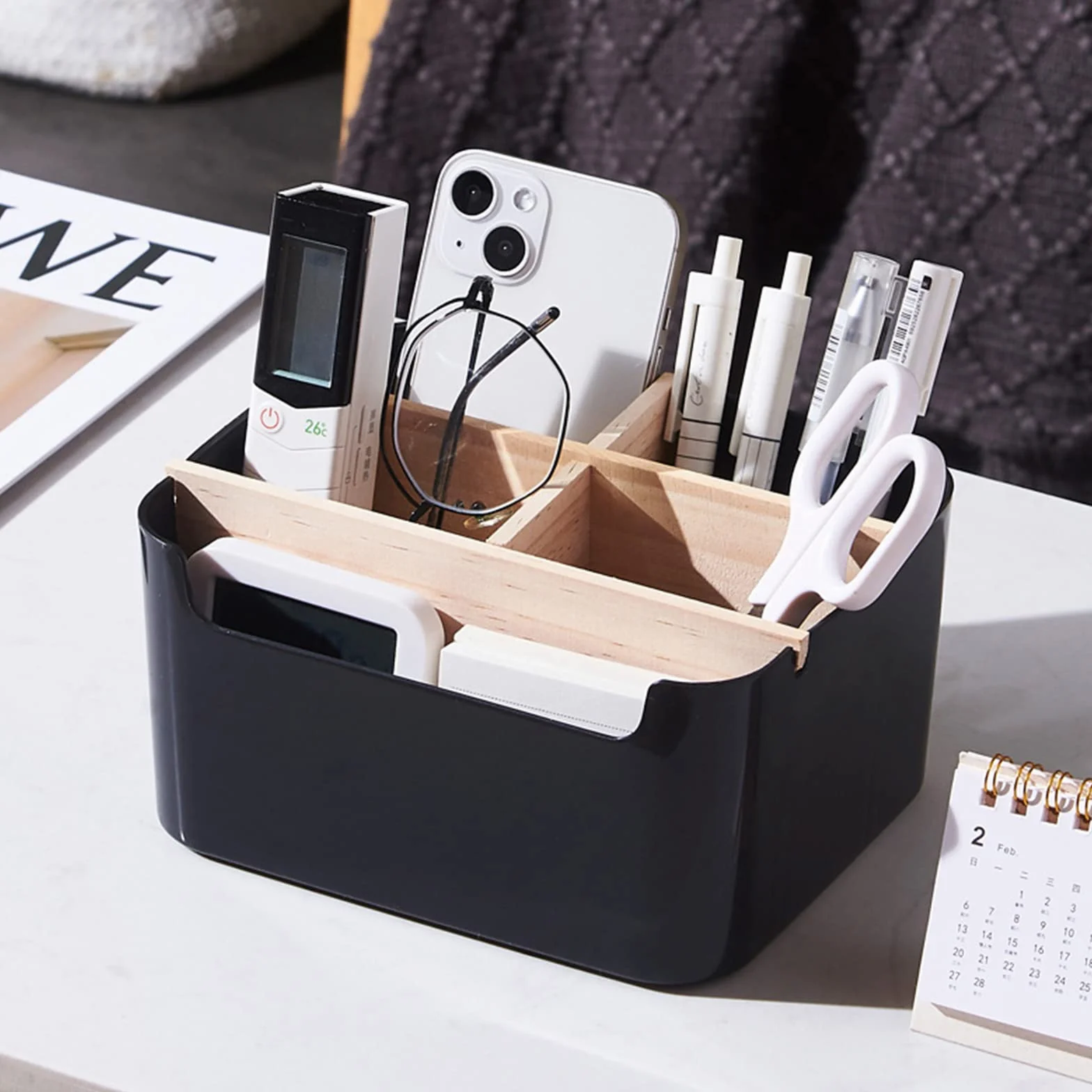 Seasboes Organizer da scrivania 5 scomparti in bambù nero