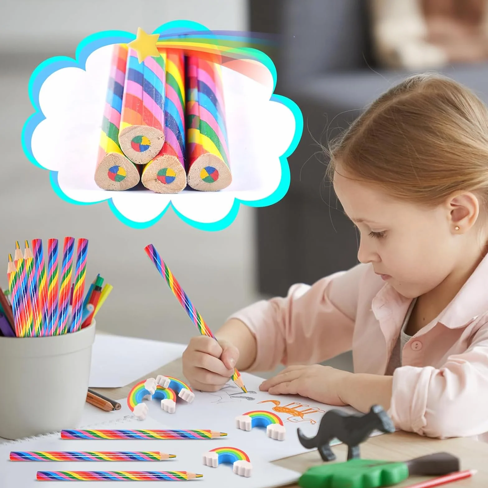 Matite Arcobaleno Set per Bambini 30 Pezzi Multicolori per Disegno Colorazione