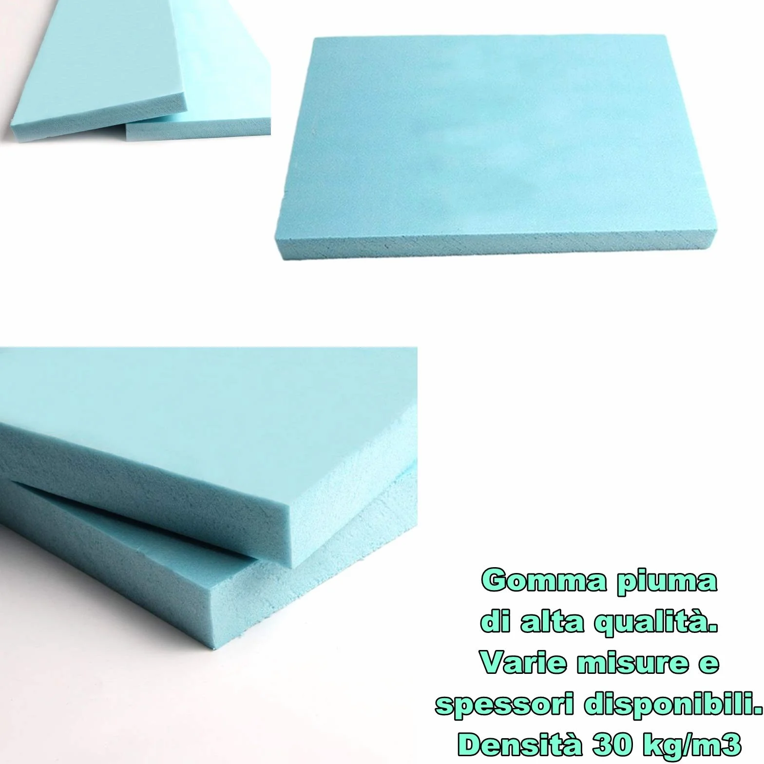 gomma piuma per imbottitura schiuma espansa per cuscini divani sedie pallet da giardino protezione imballaggio modellismo densità 30 kg/m3 (60x40x2,5 cm (x 2 pezzi), azzurro)
