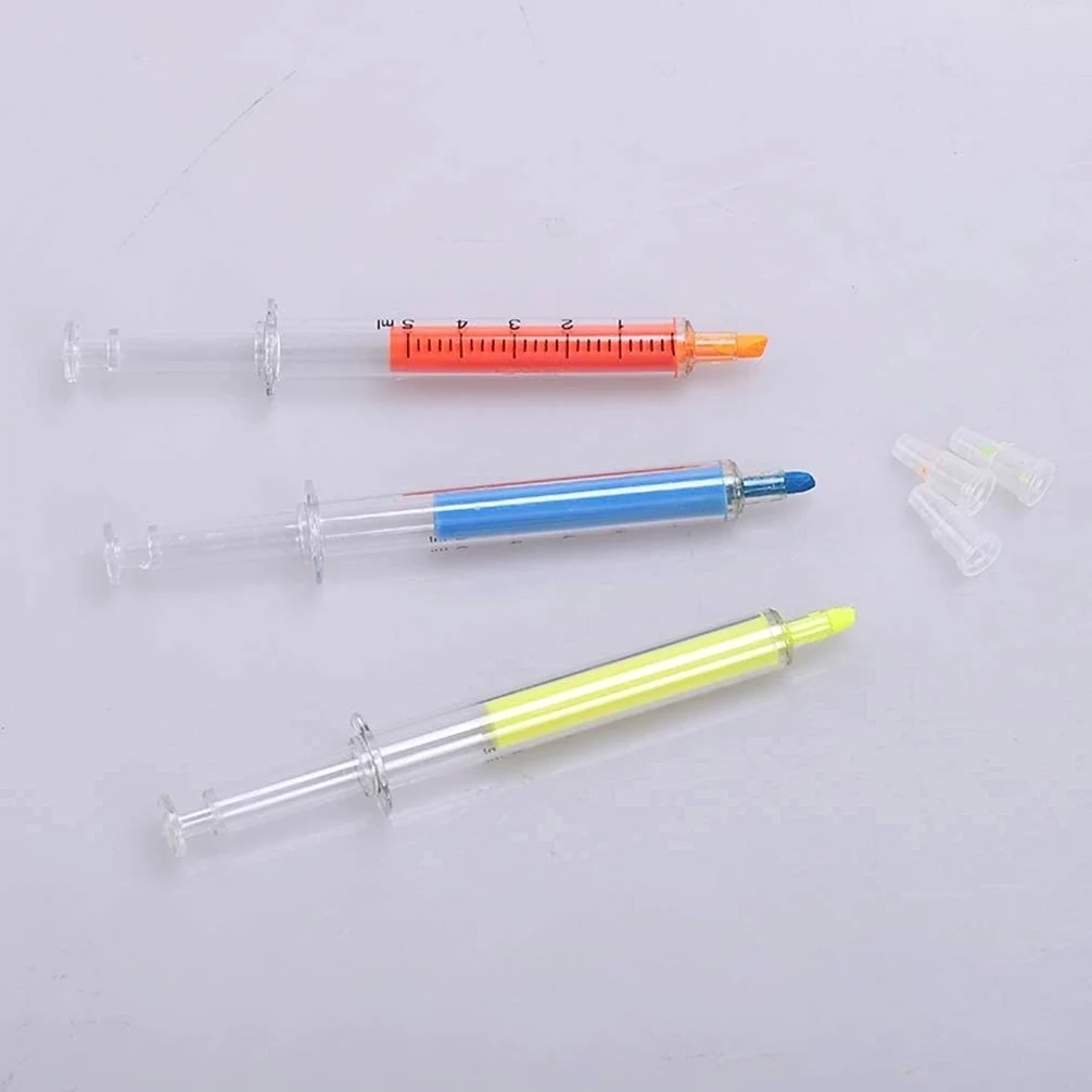 Pennarello, Pennarello evidenziatore Creativo a Forma di siringa Penne Fluorescenti Punta a scalpello Set da 5 Pezzi Adatto for segnare Appunti Graffiti Pratico e Popolare