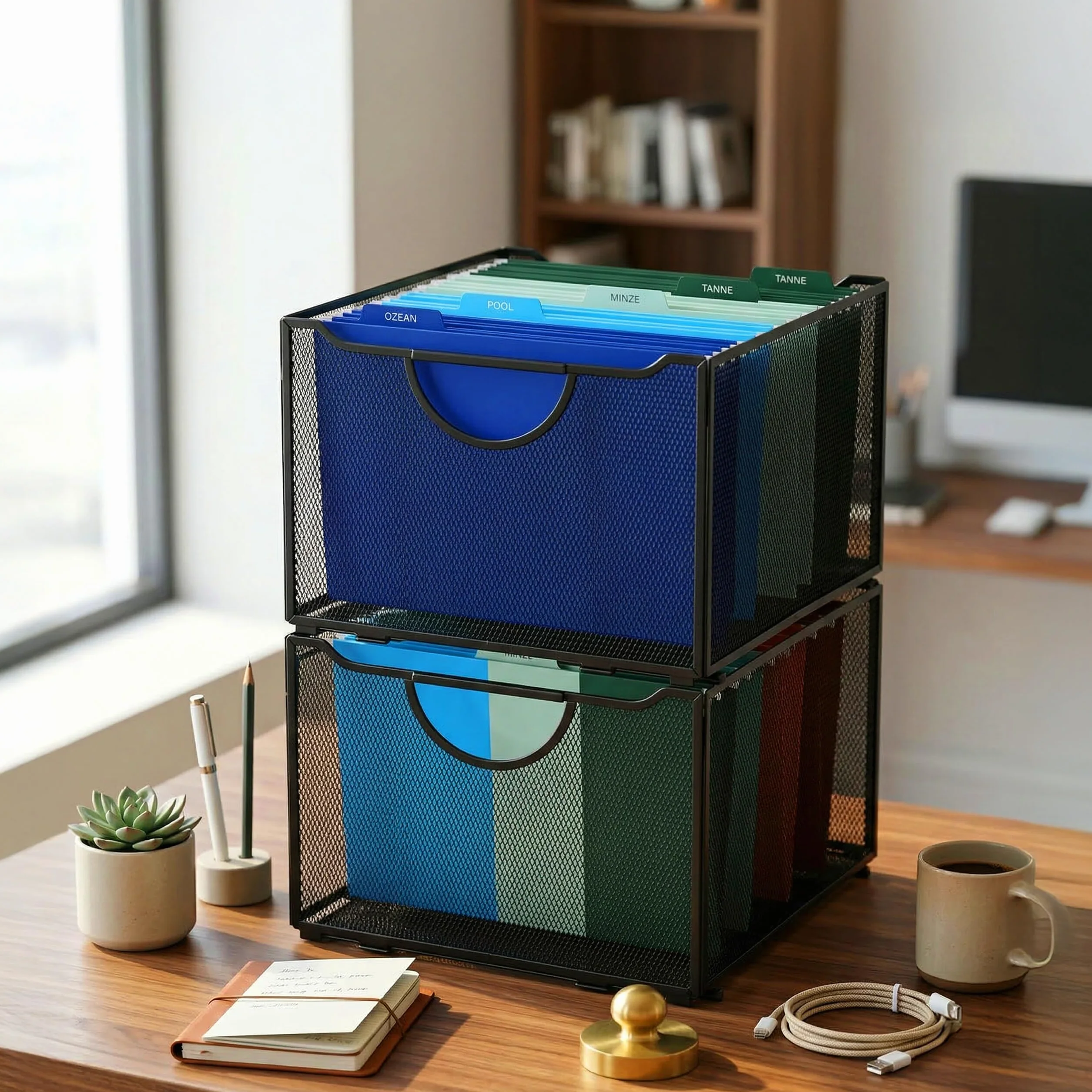 Relaxdays Scatola Portadocumenti per cartelle sospese, AxLxP: 26 x 39 x 34 cm, con Manici, Acciaio, impilabile, Nera