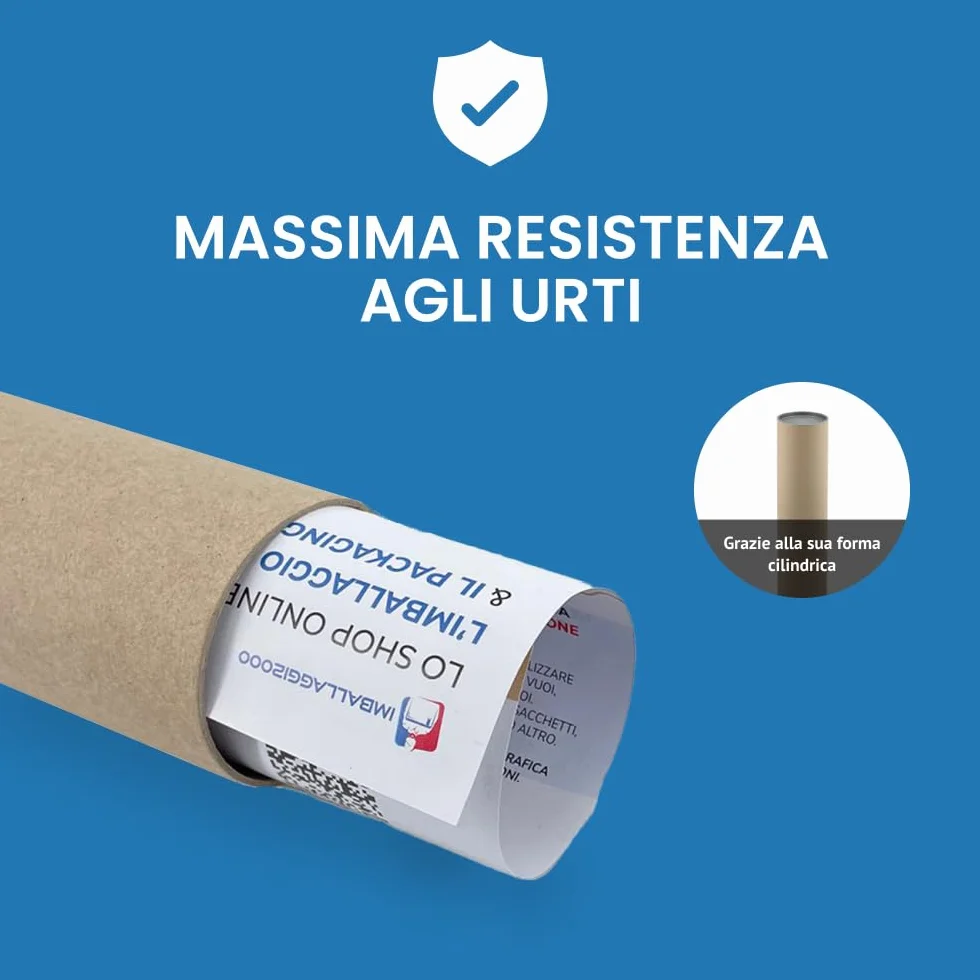IMBALLAGGI 2000 Tubo di Cartone Premium 100cm x 10cm con Tappi in Plastica