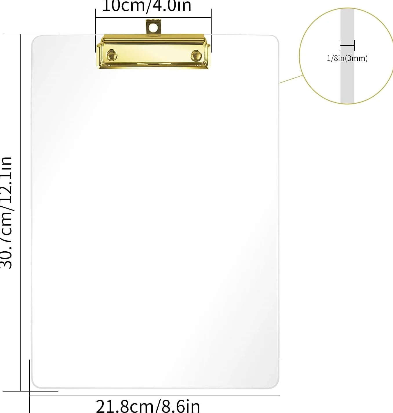 Honagu Cartelline portablocco in acrilico trasparente, in plastica trasparente con clip dorata, foro per appendere nascosto, formato A4, formato lettera, per infermieri, studenti d'arte, insegnanti