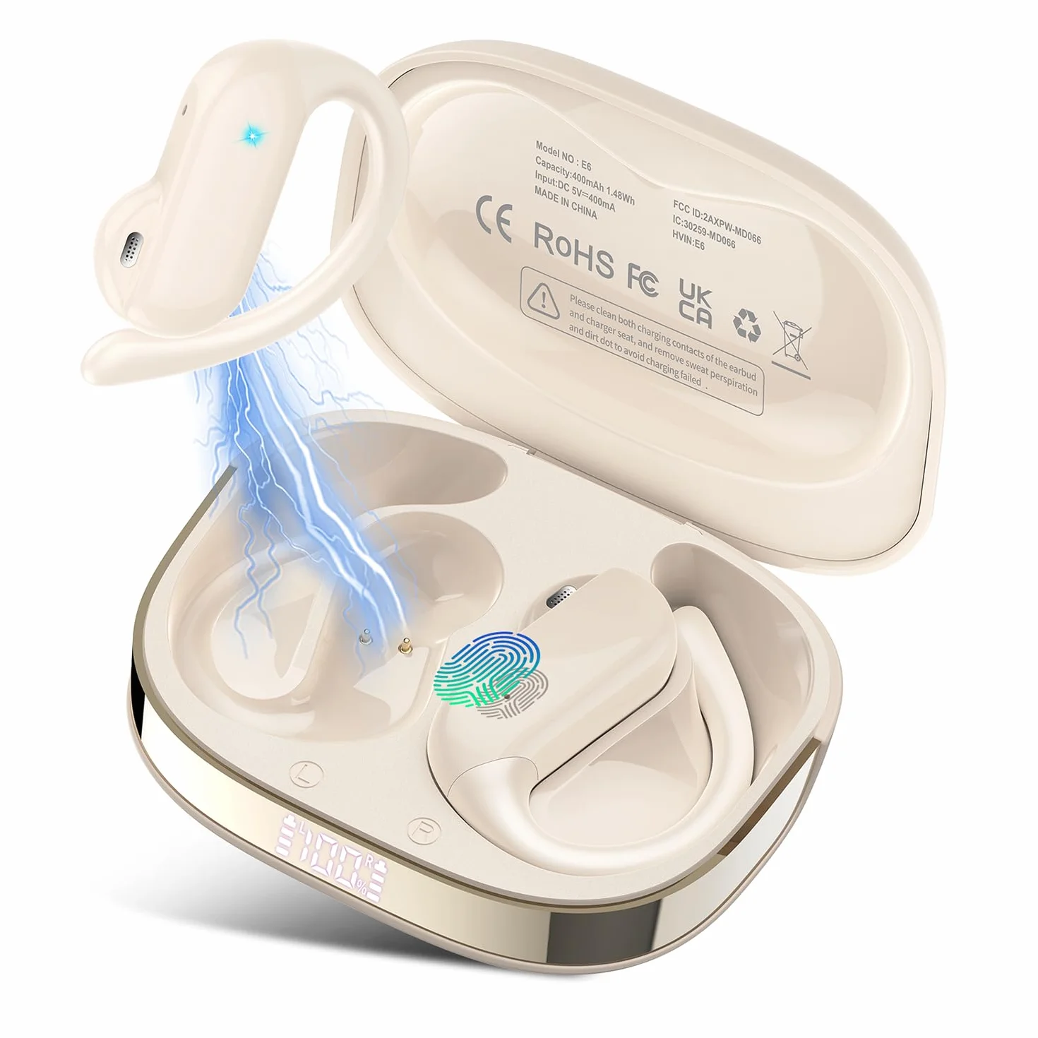 AI Cuffie Traduzione Simultanea, 3-in-1 Bluetooth 5.4 Cuffie Traduzione con 165 Lingue/8 Modalità, 42 Ore Open Ear Auricolari Bluetooth con APP e Codice Autorizz Permanente per Viaggi/Affari, Bianco
