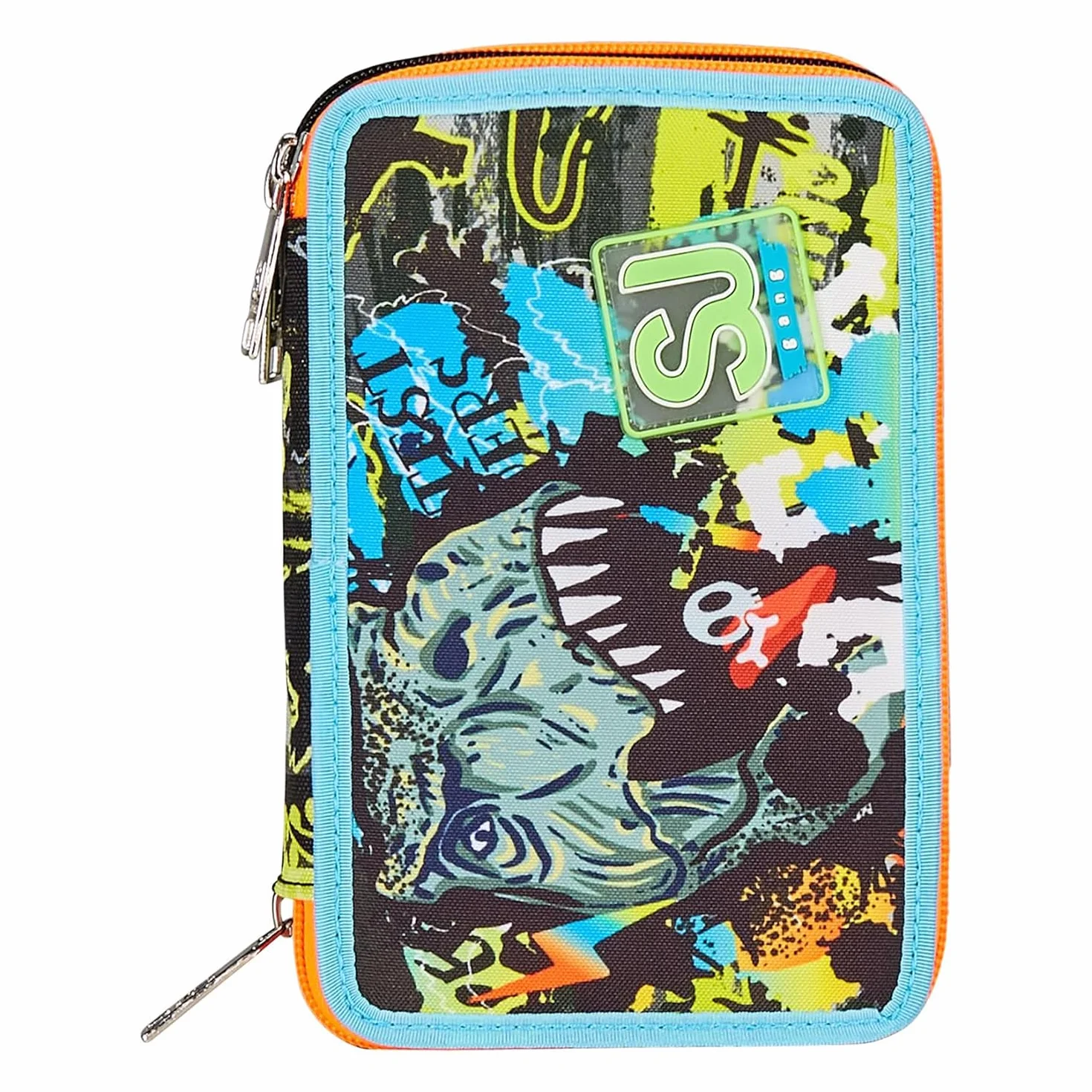 SJ GANG STYLE JAM GANG Astuccio Scuola 3 Zip, Nero, Verde, RexMe, Portapenne Triplo Scomparto Completo Di Penne, Matite, Colori, Accessori Zaino, Elementari, Medie, Bambino