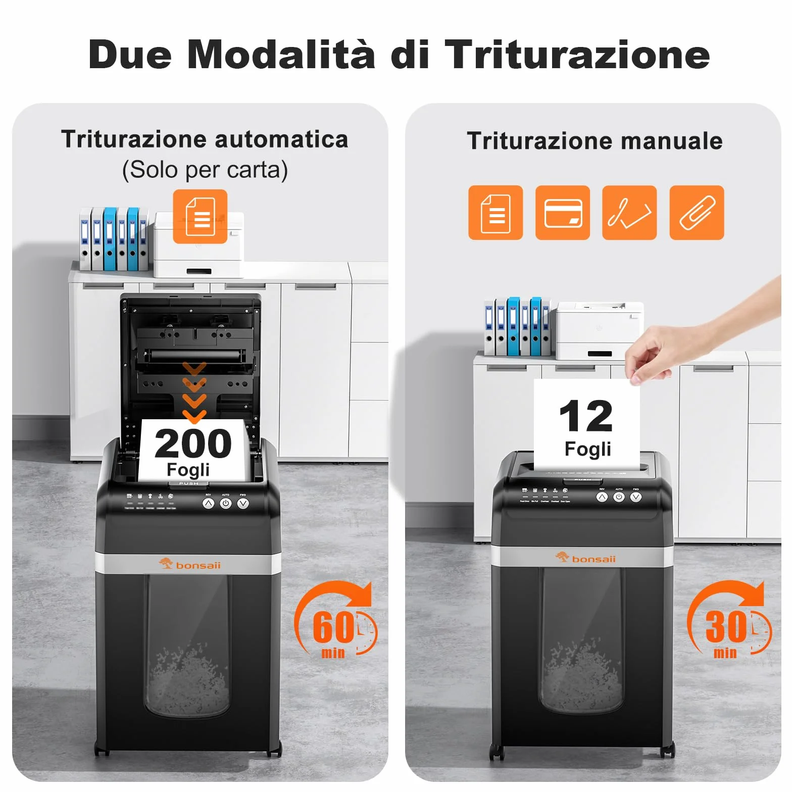 Bonsaii Distruggi documenti con Alimentazione Automatica da 200 Fogli, 60 Minuti di Funzionamento Continuo, Taglio a Frammento P-4, Cestino da 31L, Silenzioso e Ideale per Ufficio, C283-A