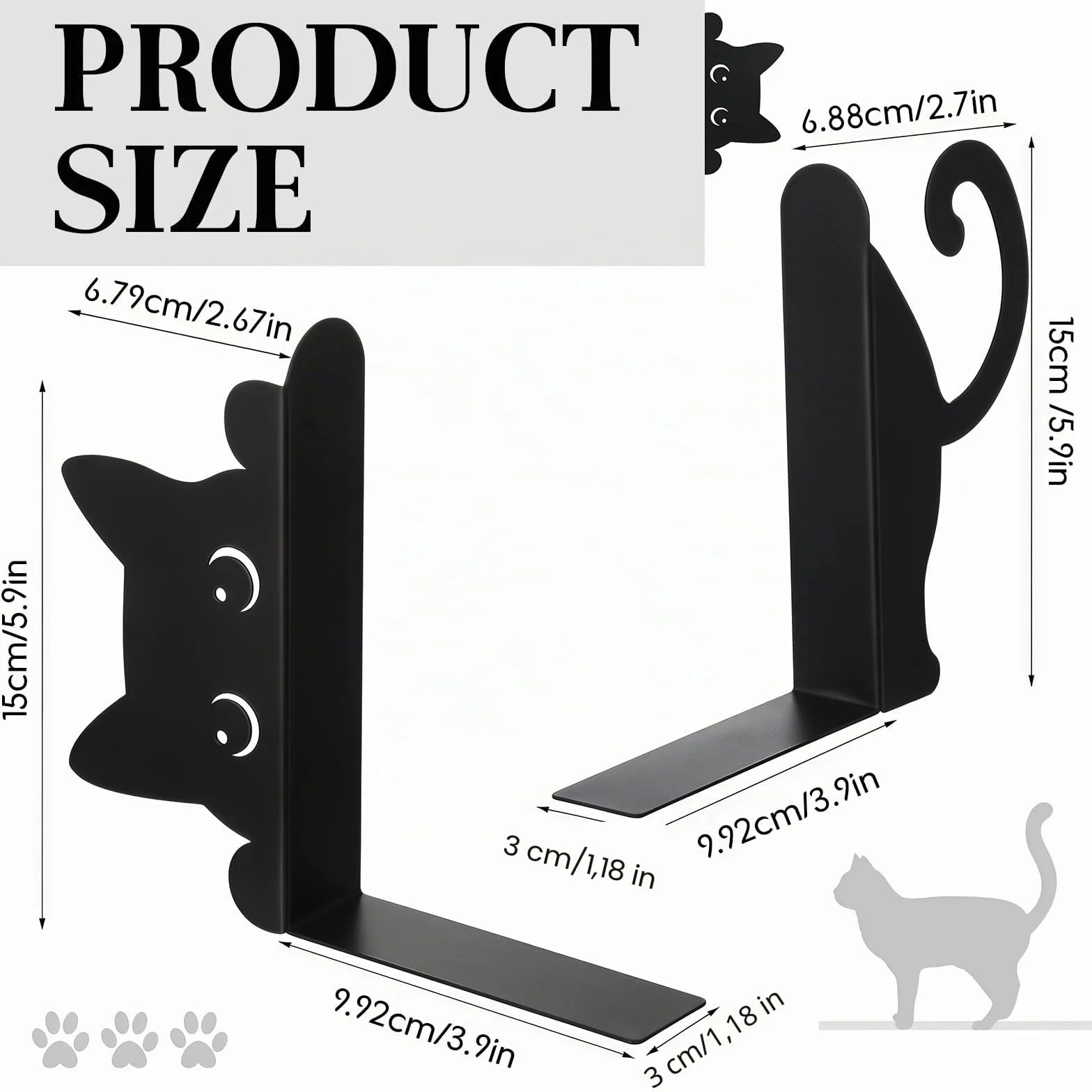 Gatto Curioso Fermalibri in Metallo 2 Stili Decorativi per Casa e Ufficio Regalo Lettori