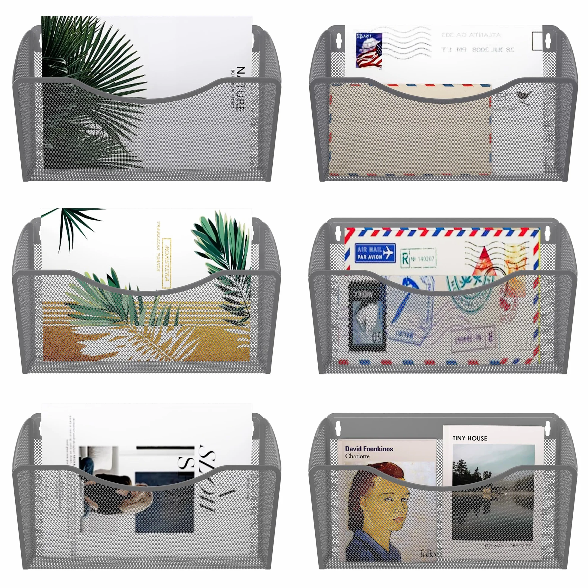 EasyPAG Confezione da 6 organizer da parete in rete, tasca singola verticale per documenti formato A4/lettera, organizer in metallo antiruggine per ufficio, casa, scuola, argento