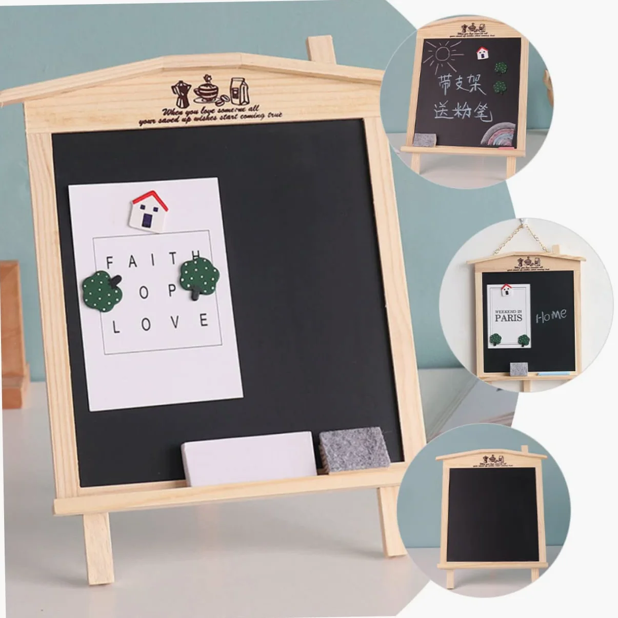 Angoily Lavagna Domestica a Forma di Casa in Legno Magnetico Nera, per Messaggi e Avvisi, Decorazione da Appendere per Casa