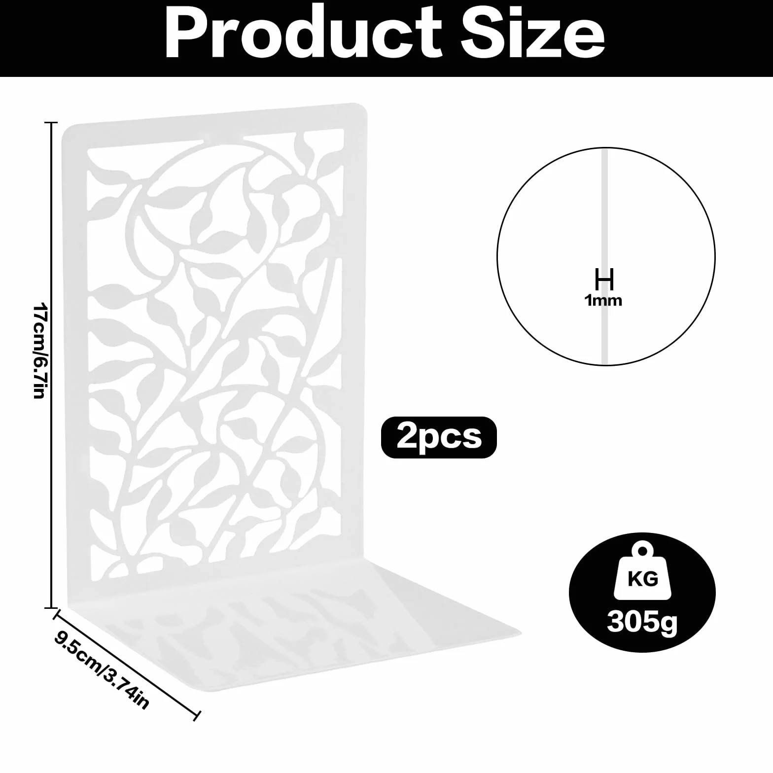 Reggilibri in Metallo Antiscivolo Bianco per Mensole da Scrivania