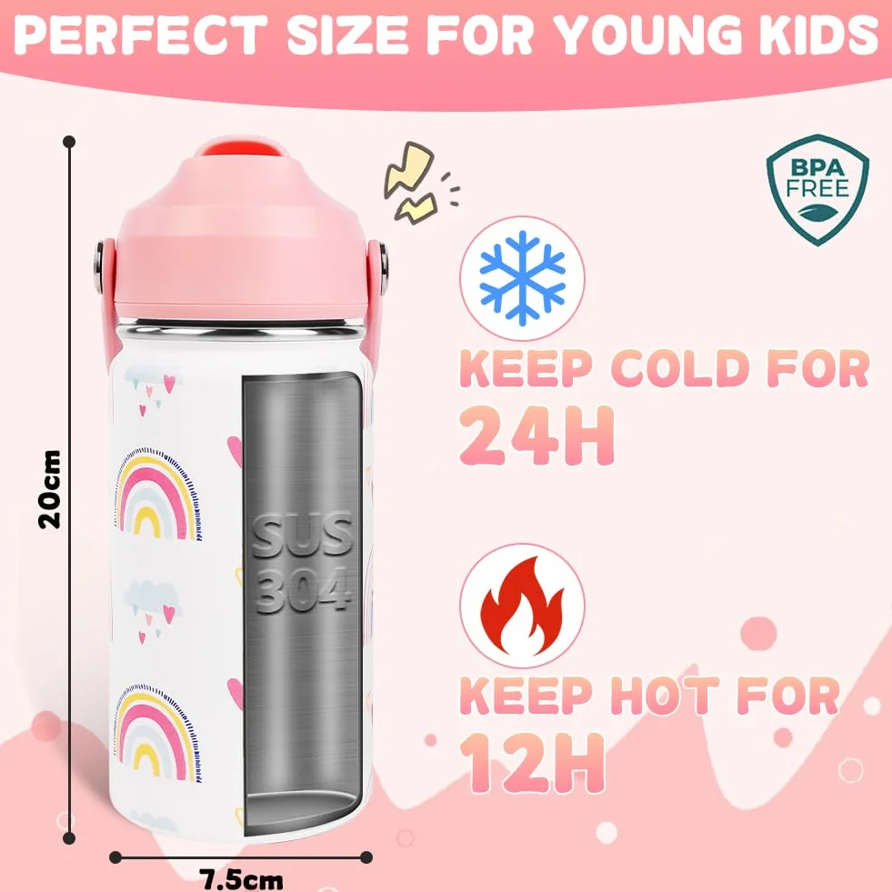 Borraccia Bambini Acciaio Inox 350ml Termica Senza BPA Cannuccia