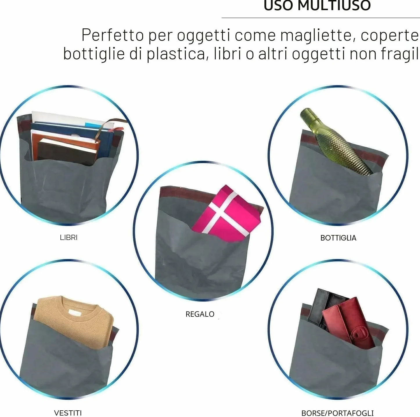 Double Dragon 60 buste spedizione autoadesive miste grigio 4 misure
