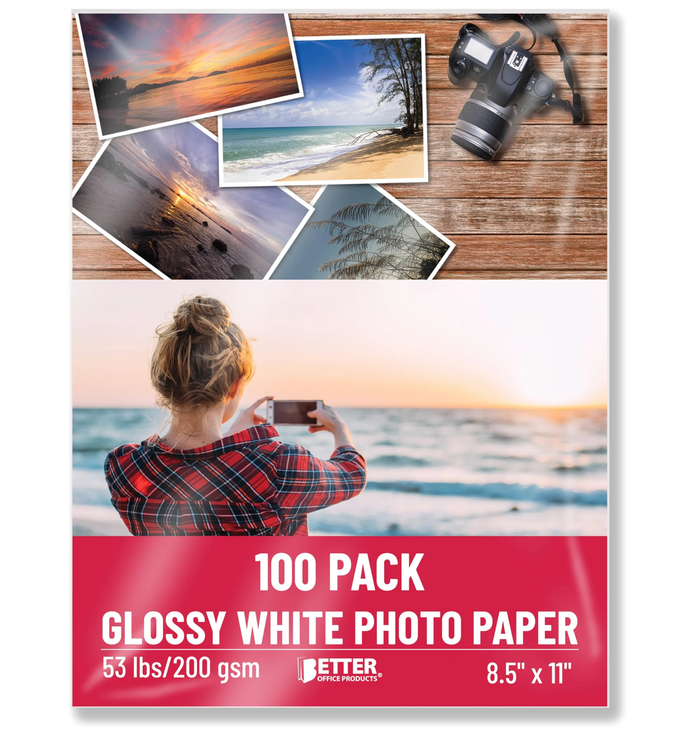 Better Office Products Carta fotografica lucida, 21,9 x 27,9 cm, 100 fogli, 200 g/m², formato lettera, confezione da 100