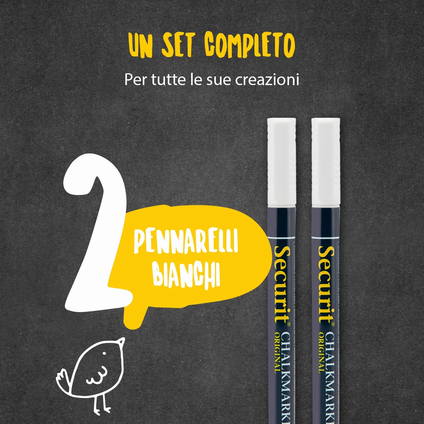 SECURIT Set Da 2 Pennarelli A Gesso Liquido Bianco Punta Fina 1-2mm