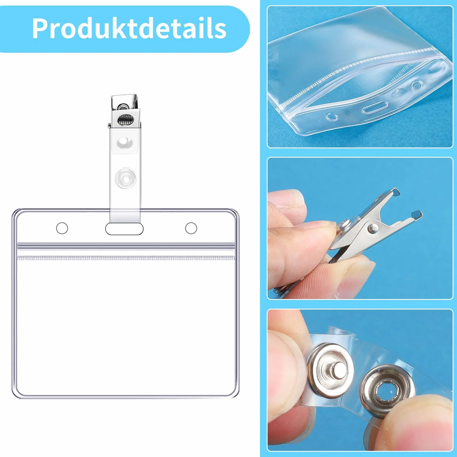 Porta Badge Con Clip Trasparente 100 Pezzi 9 x 8,5 cm Cartellino Identificativo Plastica Orizzontale Impermeabile