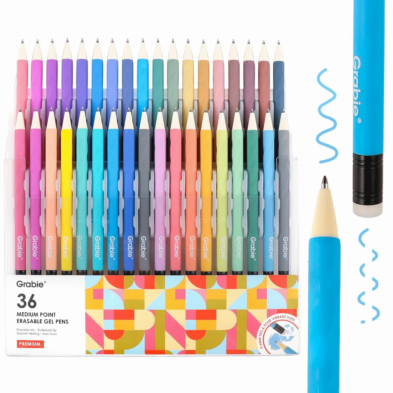 Grabie 36 penne gel cancellabili, 36 colori, punta media 0,7 mm | Cancellazione pulita, scrittura fluida e asciugatura rapida, per disegno, diario, agenda, scuola, ufficio e ospedale