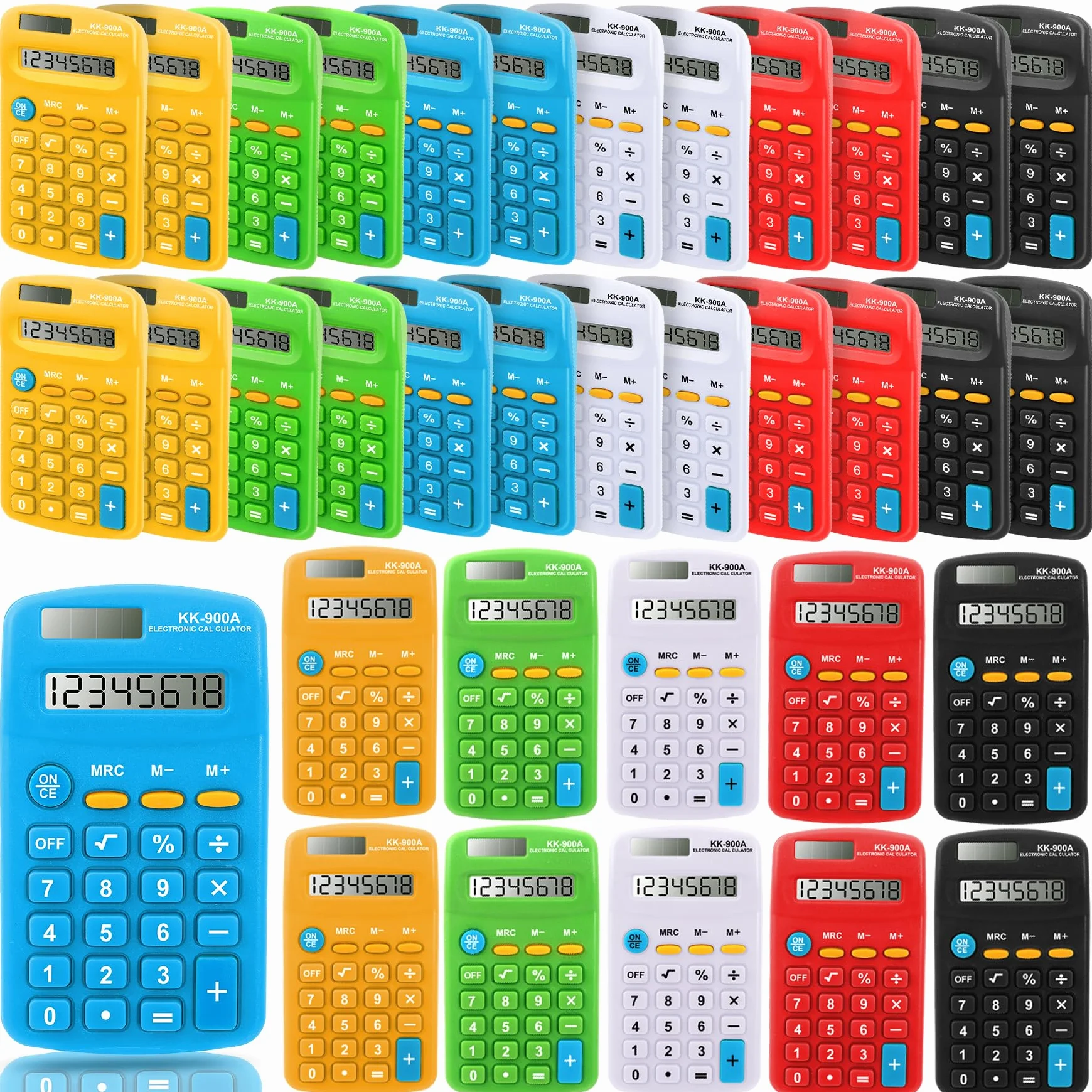 Confezione da 30 mini calcolatrici tascabili, con display a 8 cifre, calcolatrice di base a batteria solare a doppia alimentazione, 4 funzioni, per studenti, bambini, casa, ufficio, 6 colori