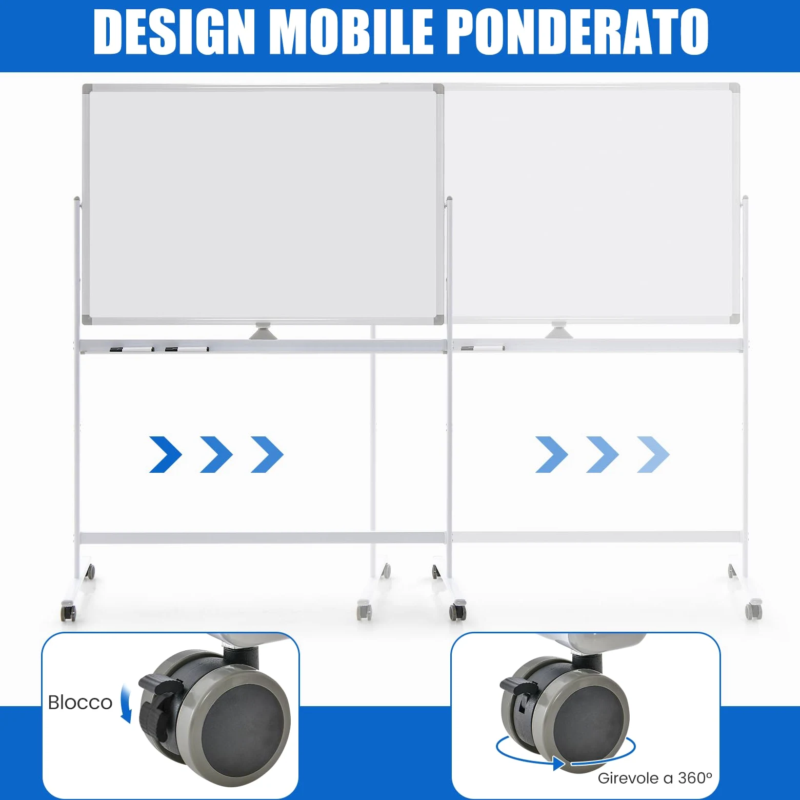COSTWAY Lavagna Bianca Mobile 120 x 80 cm, Lavagna a Doppia Faccia Magnetica Cancellabile a Secco con Cavalletto e Ruote, Altezza Regolabile 2 Livelli, Accessori Completi (Bianco)