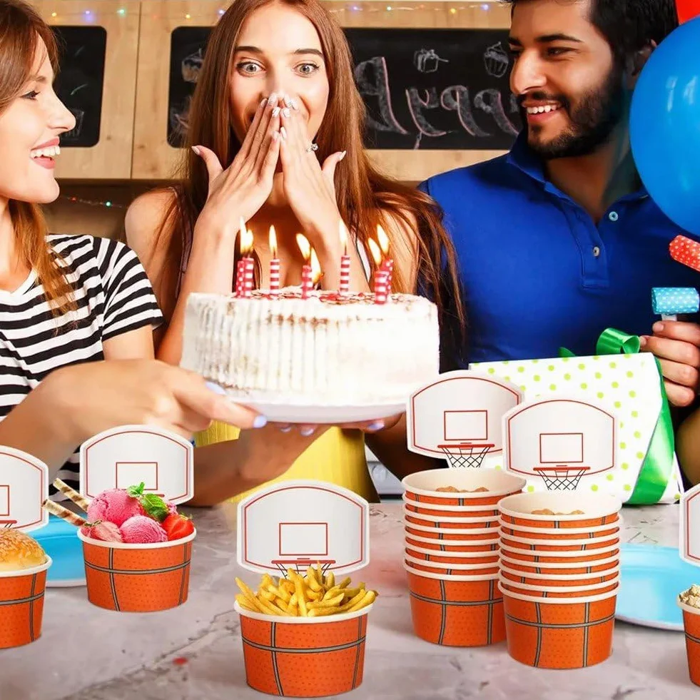 20 Pezzi Tazze Snack a Forma di Canestro Basket per Feste Compleanno Tema Basket Ciotole Carta Bomboniere