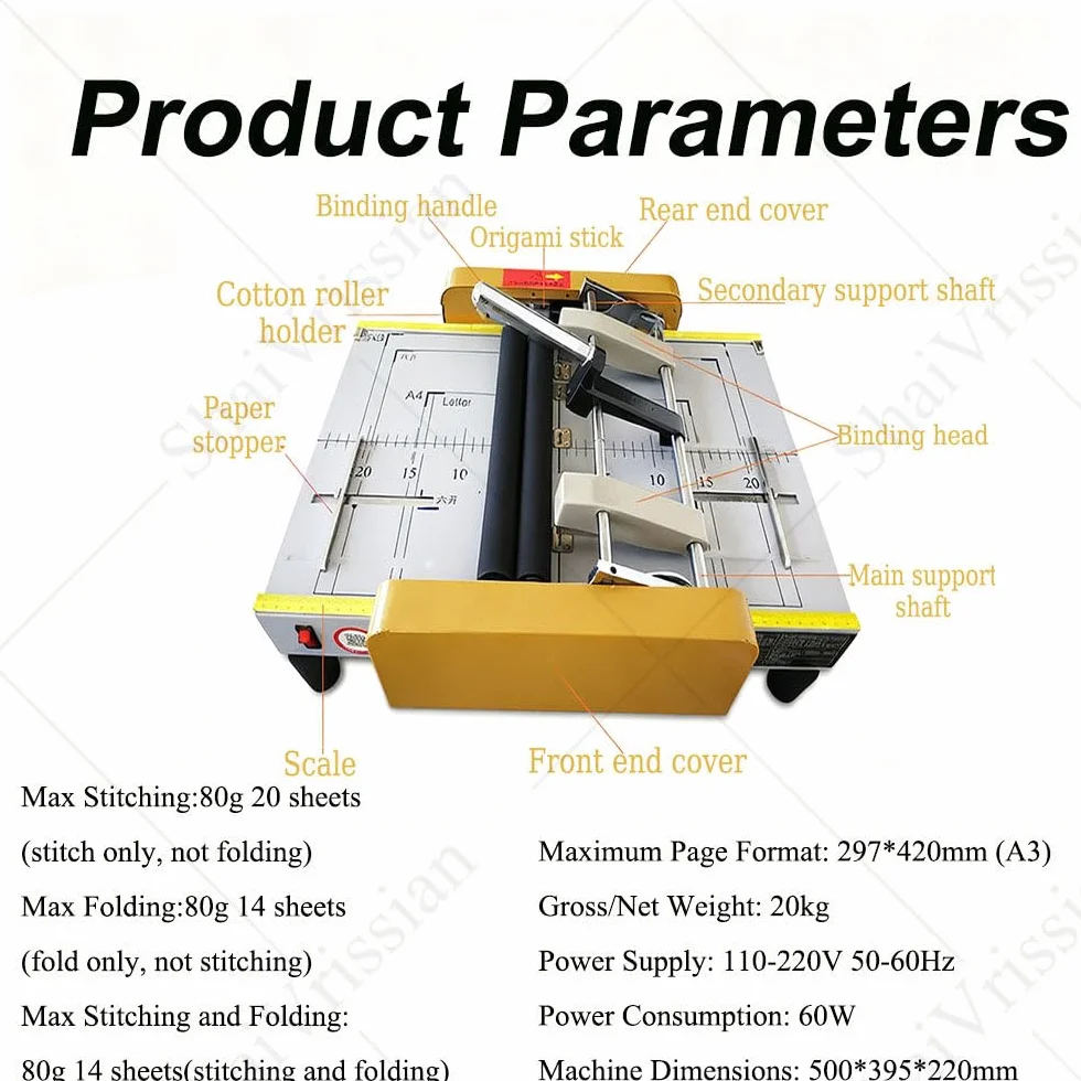 Cucitrice Elettrica per Libri Piegatrice per Brochure A3 Automatica a Pinzatura Piatta con Cucitura a Sella 11.69x16.54"