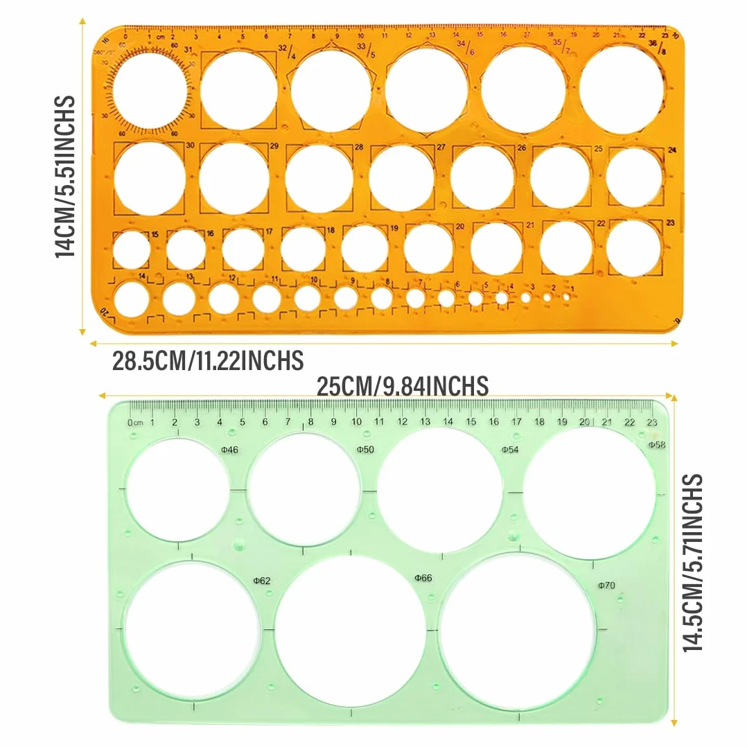 WeddHuis Cerchiometro per Disegno Tecnico Stencil Quilling Righello di Misurazione Digitale Trasparente 2 Pezzi Arancione