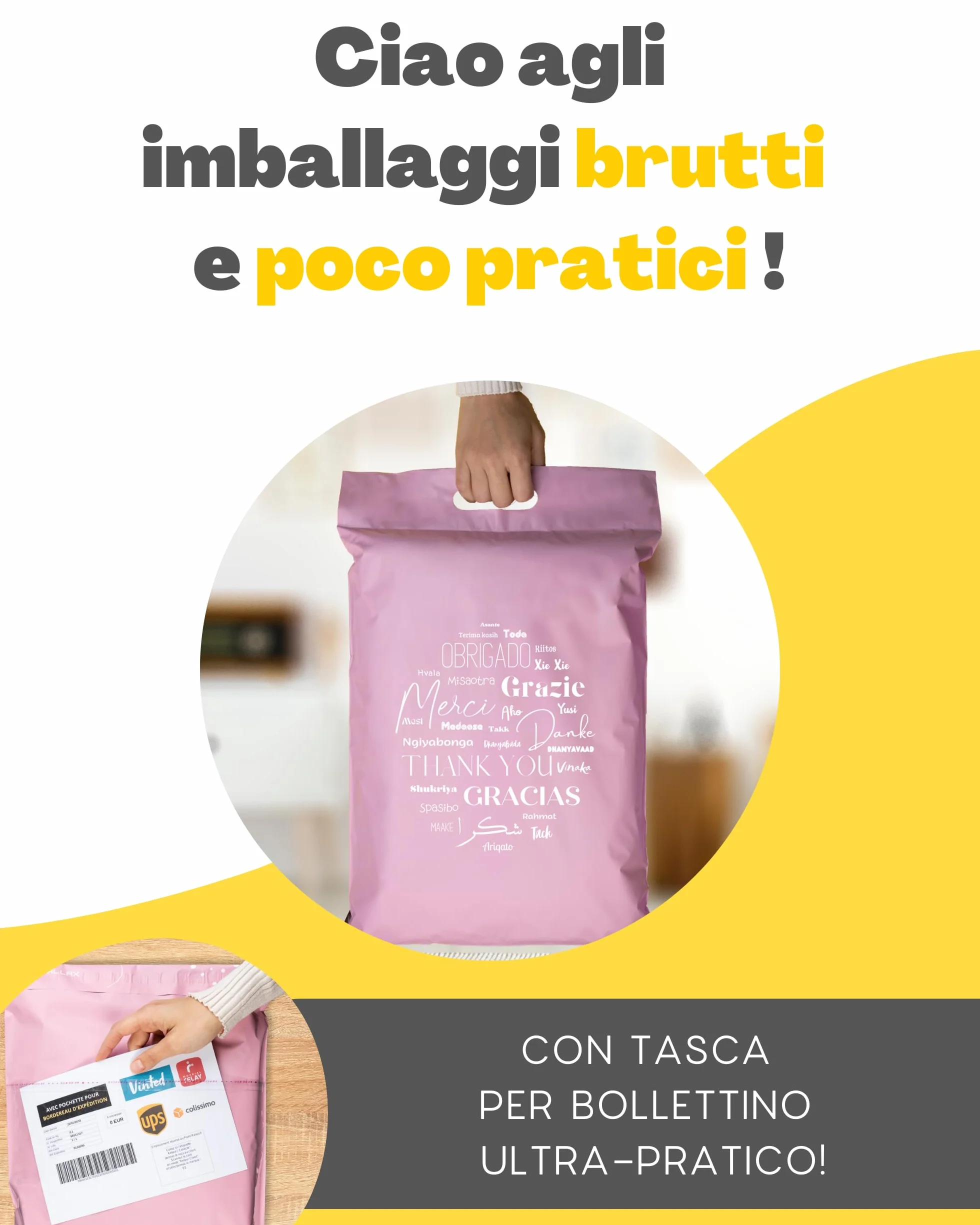 Sacchetti Spedizione in Plastica 40 Buste per Spedizioni Vinted con Tasca per Bollettino 2 Taglie M/XL Non Trasparenti Ultra-Resistenti Pochette Postali con Maniglia