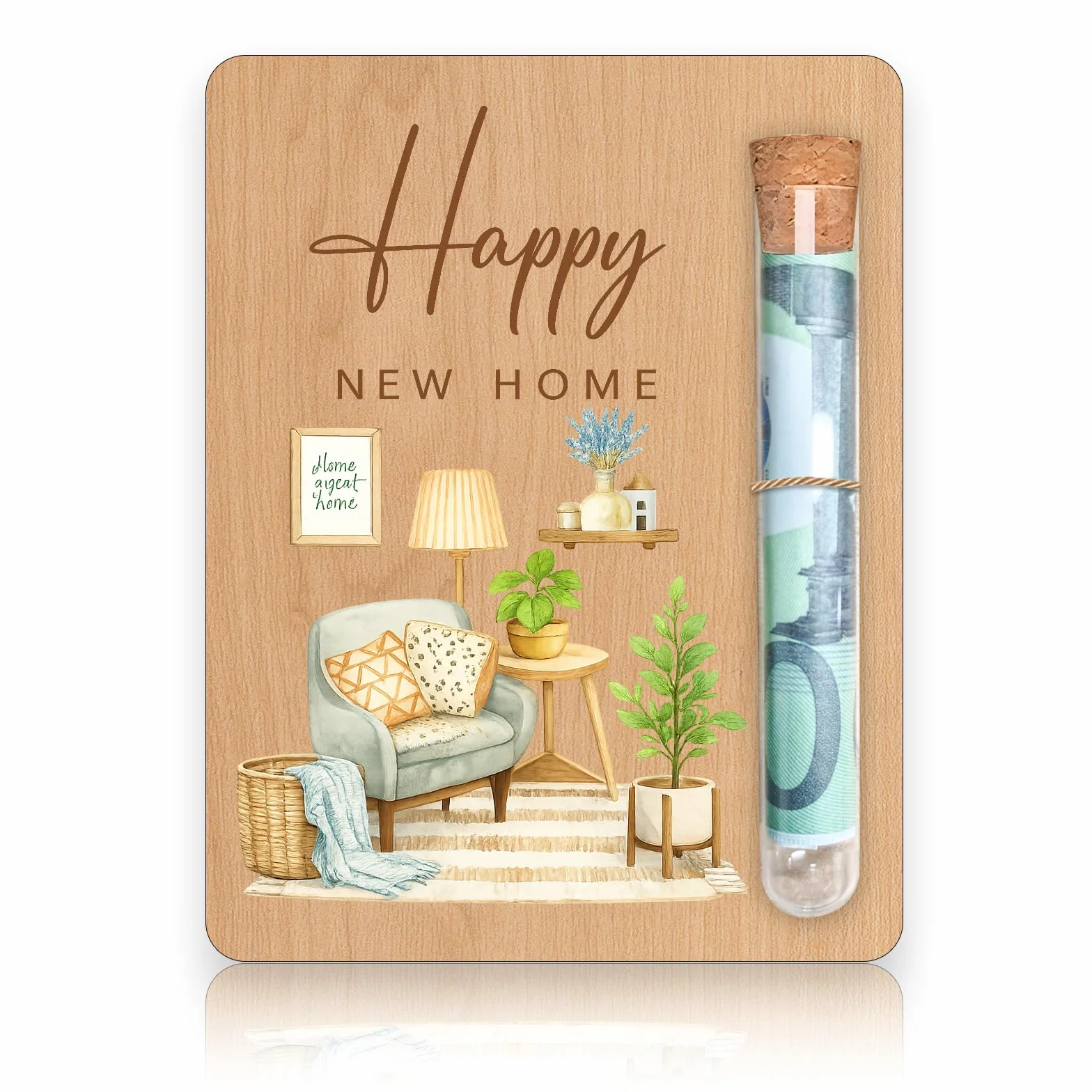 Regalo inaugurazione casa in legno Happy New Home 10x13 cm