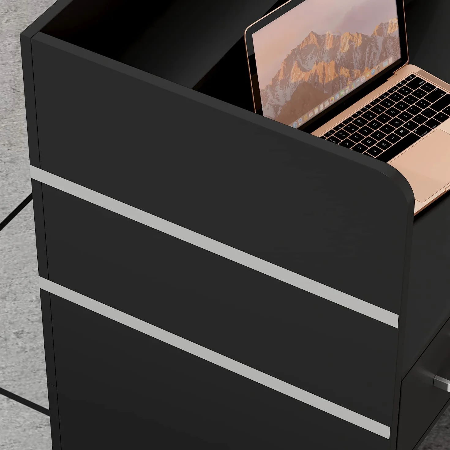 Banco e reception mobili da ufficio con 3 cassetti e 1 armadio, 110 x 120 x 48 cm, nero