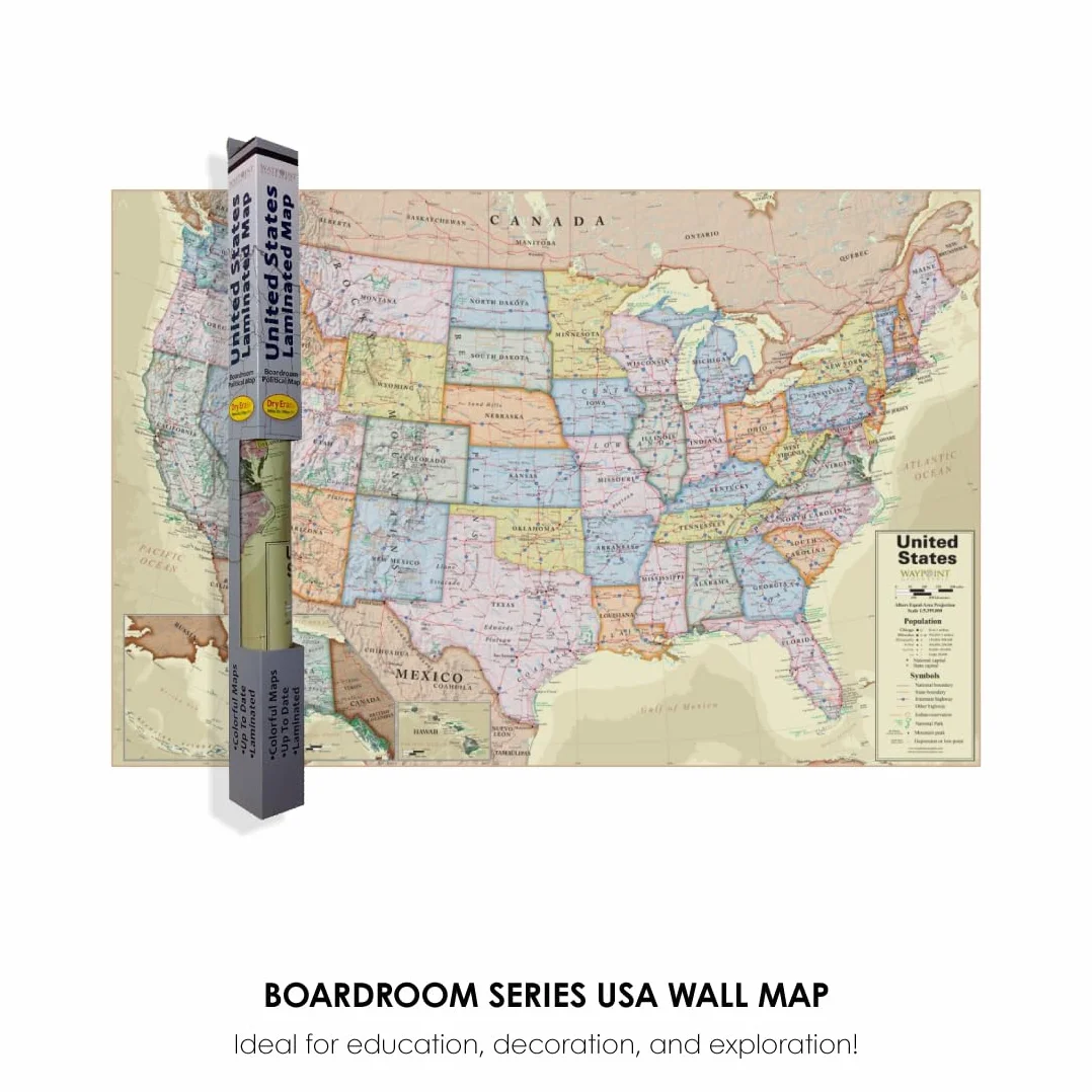 Waypoint Geographic Mappa del mondo laminata in stile antico della serie Boardroom USA, arte educativa da parete per casa, aula o ufficio, regali unici, 61 x 91,4 cm