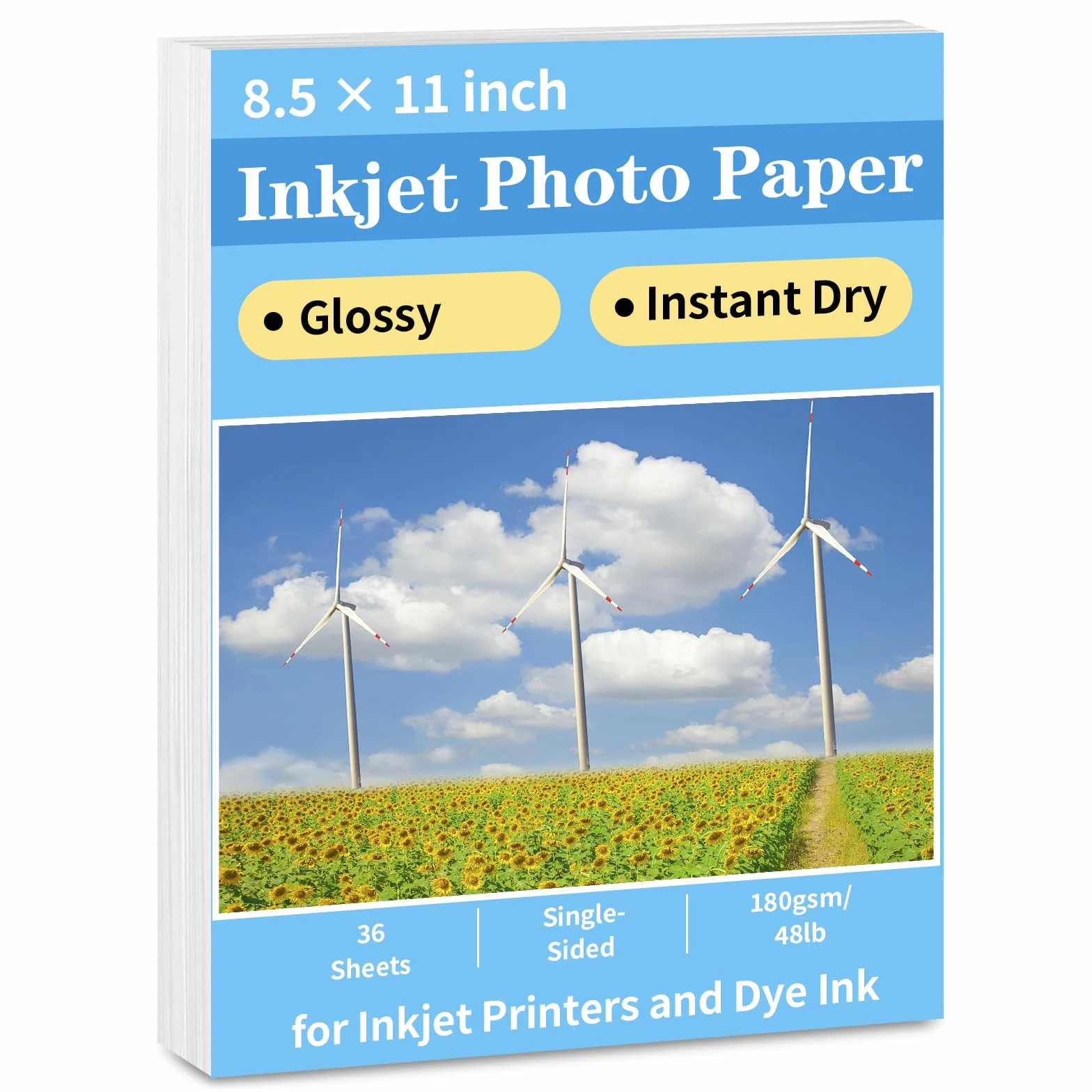 Carta fotografica lucida, 21,8 x 11, 36 fogli di carta fotografica a getto d'inchiostro, ad asciugatura istantanea, per buste patatine fritte, volantini, biglietti, calendari e opuscoli (180 g/m²/40